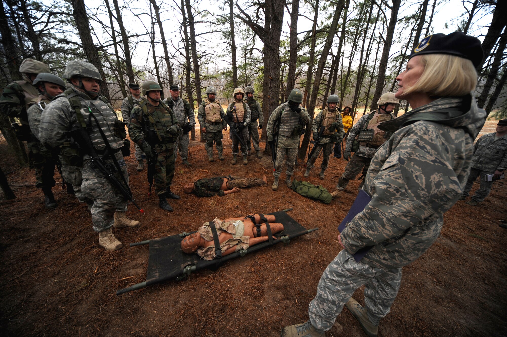 Brig. Gen. Mary Kay Hertog, Air Force Director of Security Forces at the Pentagon, talks with Airmen in the Advanced Contingency Skills Training Course during her visit to the U.S. Expeditionary Center on Fort Dix, N.J., on March 26, 2009.  General Hertog also gave a presentation for the Expeditionary Center's Professional Development Speaker Series observing the center's 15th anniversary.  The speaking engagement was also teleconferenced to 15 locations Air Force-wide to include Japan, Germany, Nevada, Texas, Illinois, Hawaii and California. (U.S. Air Force Photo/Staff Sgt. Nathan G. Bevier) 