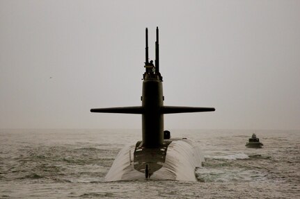 KINGS BAY, Ga. - The fleet ballistic missile submarine, USS Alaska (SSBN 732) arrives at Naval Submarine Base Kings Bay. Alaska had been homeported at Naval Submarine Base Bangor, Wash. For 20 years and was reassigned to Kings Bay after a 26-month refueling overhaul at Norfolk Naval Shipyard. The addition of USS Alaska, increases the number of fleet ballistic missile submarines at Kings Bay to six.