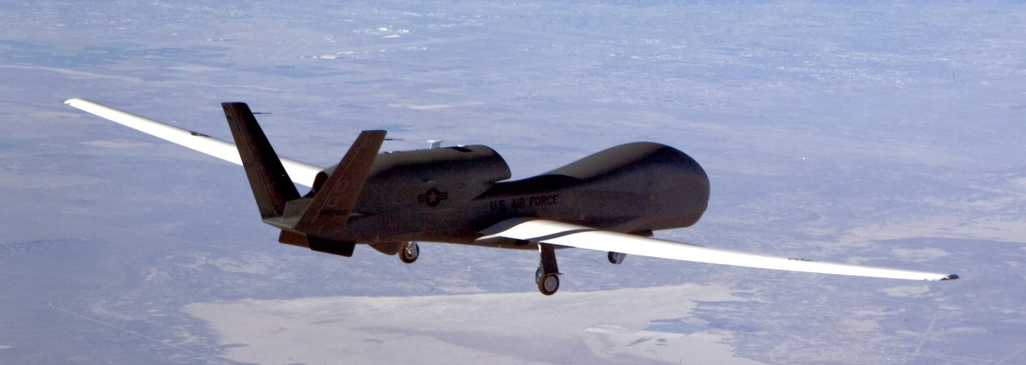 An RQ-4 Global Hawk soars through the air in support of the Global War on Terror. More than 75 percent of the 30,000 total flying hours the RQ-4 has registered has been in support of the GWOT. (Courtesy Photo)