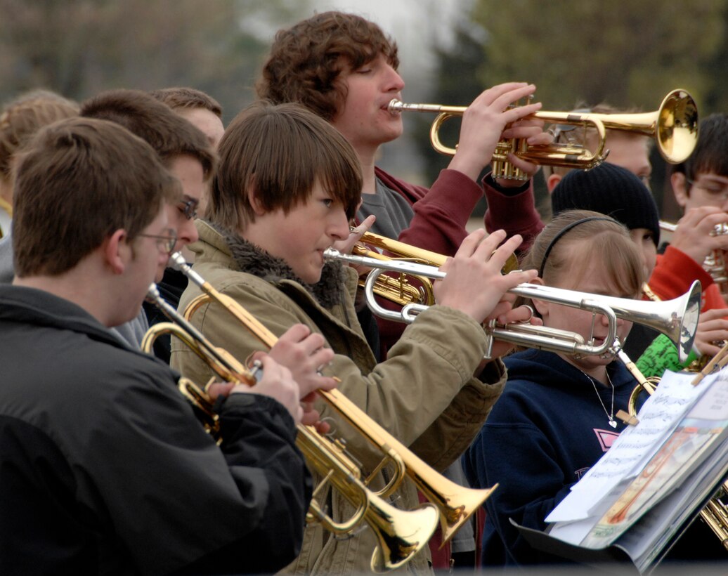The Waller Junior High School band performed the national anthem during opening ceremonies of the 2009 Cherokee Strip Area 6 Track and Field Athletics meet, also known as the Area 6 Special Olympics, held at Vance March 26. (U.S. Air Force photo by Terry Wasson)