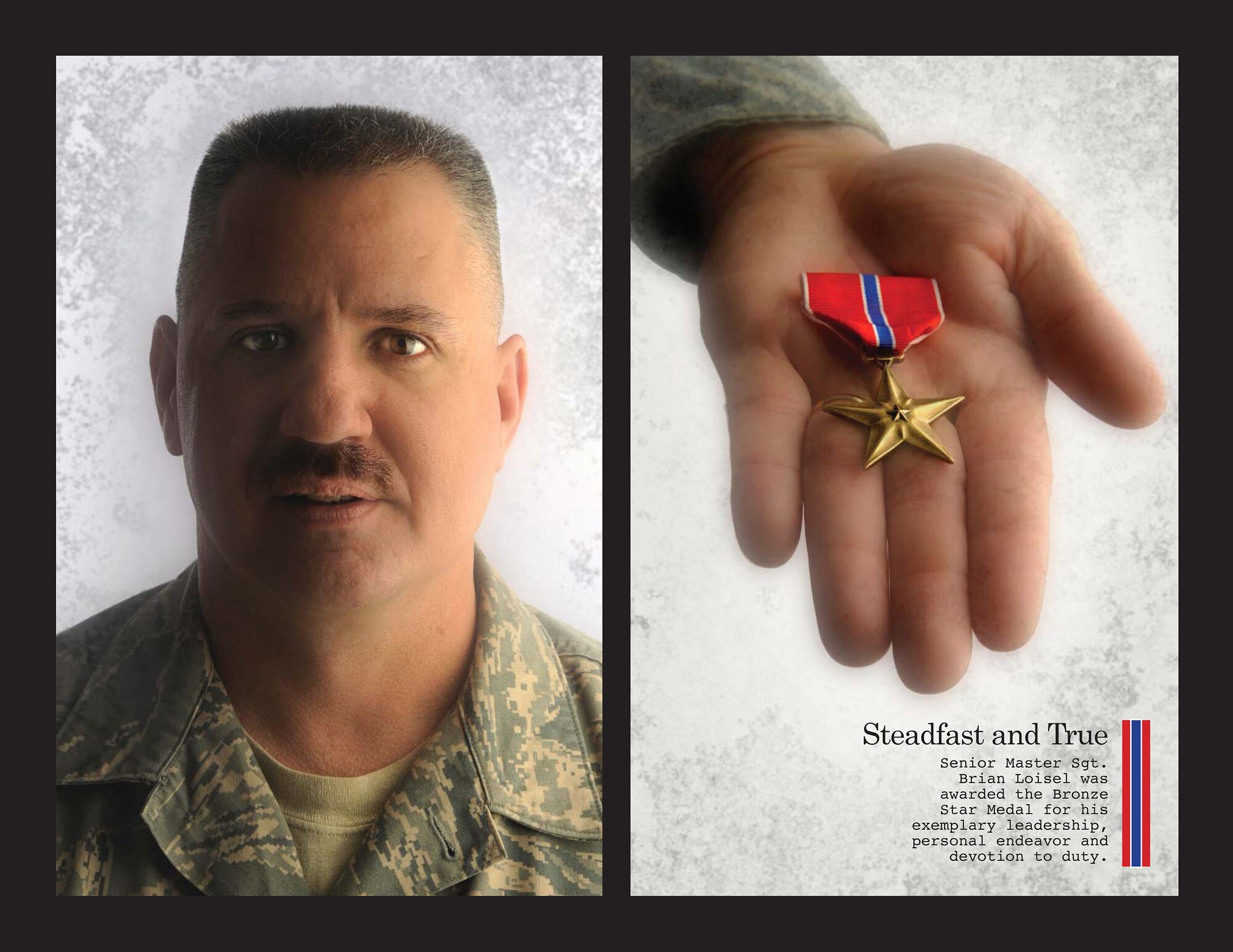 MOODY AIR FORCE BASE, Ga. -- Senior Master Sgt. Brian Loisel, 23 Civil Engineer Squadron, was awarded the Bronze Star Medal here April 1. Sergeant Loisel received the medal for his service during Operation Iraqi Freedom. (U.S. Air Force graphic by Senior Airman Brittany Barker) 