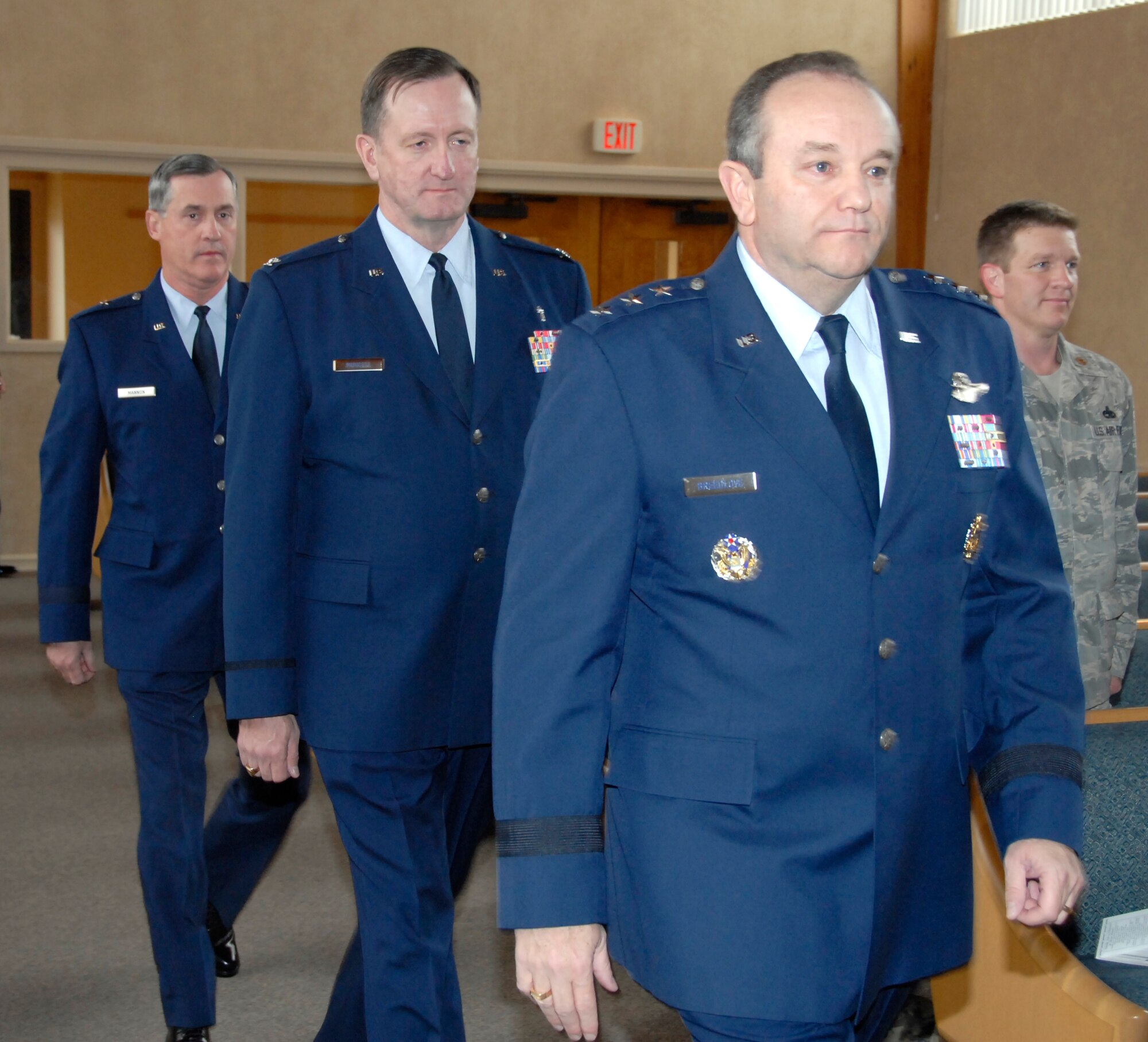 Lt. Gen. Philip Breedlove, 3rd Air Force commander, 82nd Training Wing Commander Brig. Gen. O.G. Mannon and Col. Richard Munsell, 82nd TRW chaplain, perform Chaplain Munsell's retirement ceremony March 27 at the North Chapel. Chaplain Munsell has served in the Air Force since 1985. (U.S. Air Force photo/Mike Litteken) 