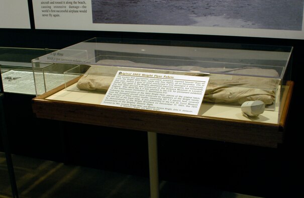 DAYTON, Ohio -- Original 1903 Wright Flyer fabric in the Early Years Gallery at the National Museum of the United States Air Force. (U.S. Air Force photo)