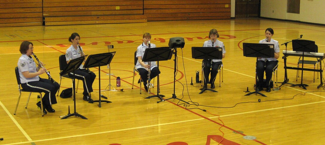 New Horizons from the USAF Heartland of America Band performed several educational outreach concerts for schools in Yutan and Elkhorn, NE as part of Music In Our Schools Month.