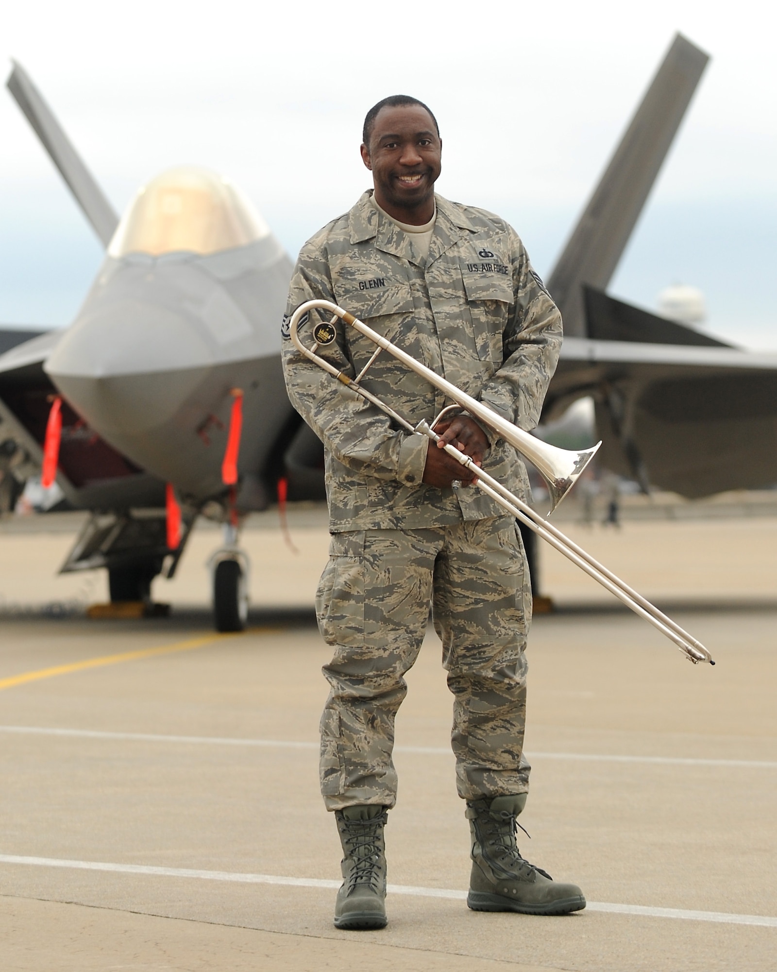 SOUTHWEST ASIA -- Staff Sgt. Dandrick Glenn is currently deployed from Langley with the USAF Heritage of America Band ensemble, Oasis. He said the highlight of his tour was seeing several people from all over, really relax and have a great time at their performances. (U.S. Air Force photo/Senior Airman Vernon Young)