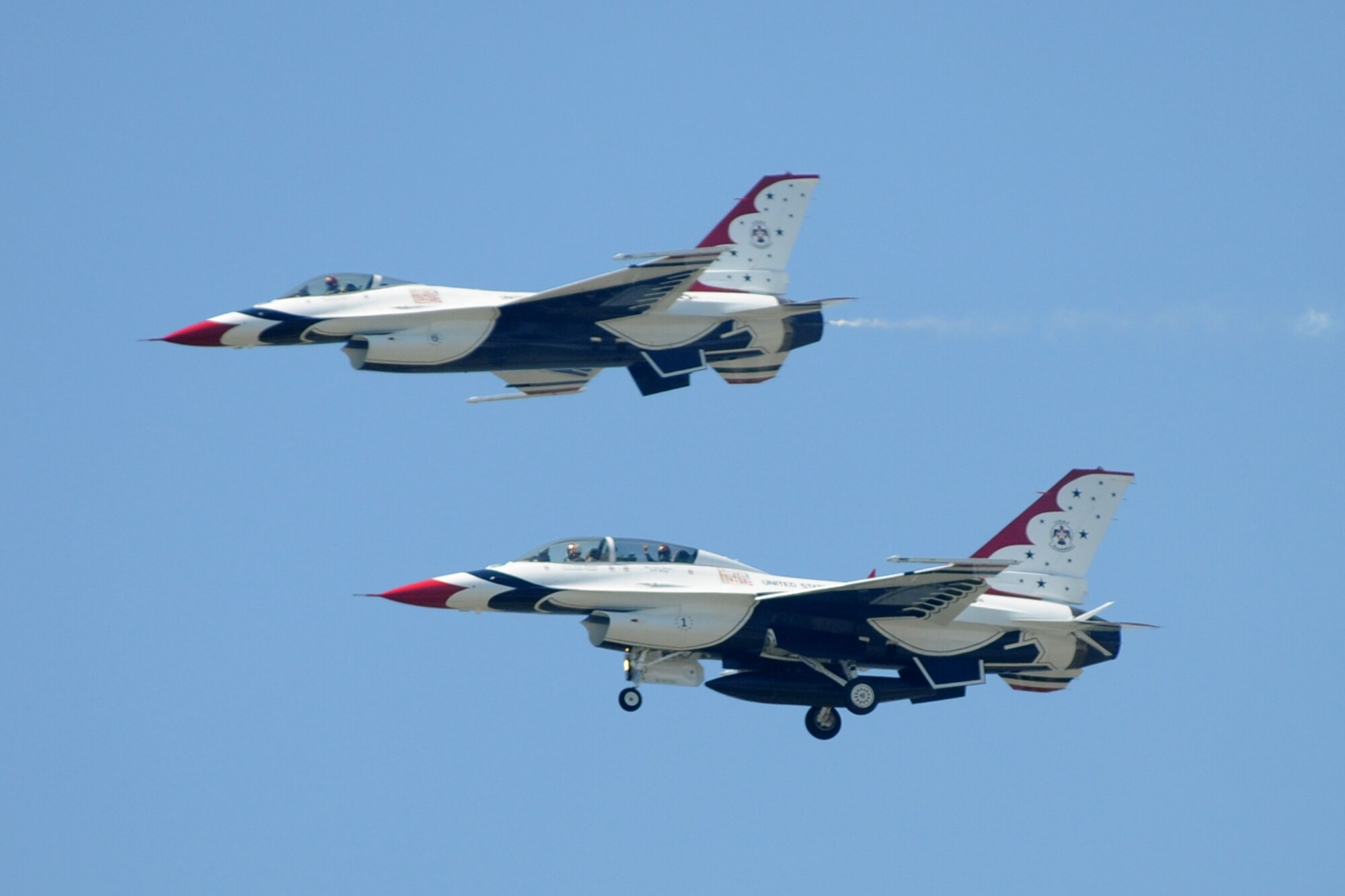 The Air Force Thunderbirds get in some practice sessions March 3 in advance of the Thunder on the Bay Air Show March 4-5.  The Thunderbirds are making their first air show appearance at Keesler since 1995.  It’s Keesler’s first air show in five years.  (U.S. Air Force photo by Kemberly Groue)