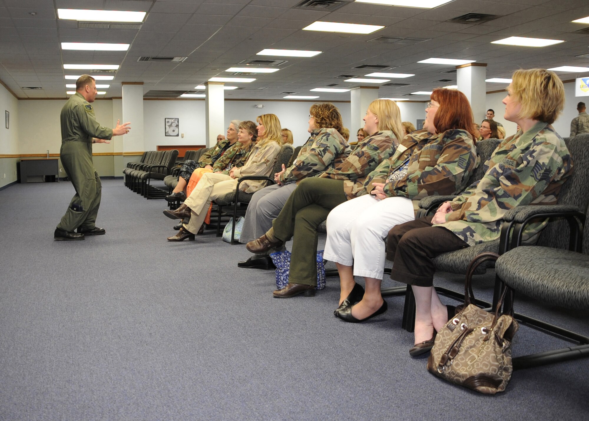 CANNON AIR FORCE BASE, N.M. -- Col. Timothy Leahy, 27th Special Operations Wing commander, explains the importance of the Air Force Special Operations mission and how military children are affected by it to the teachers of Mesa and Ranchvale Elementary schools April 1. Colonel Leahy also explained how teachers could help children cope better during the absence of their parents. (U.S. Air Force photo by Airman 1st Class Maynelinne De La Cruz)