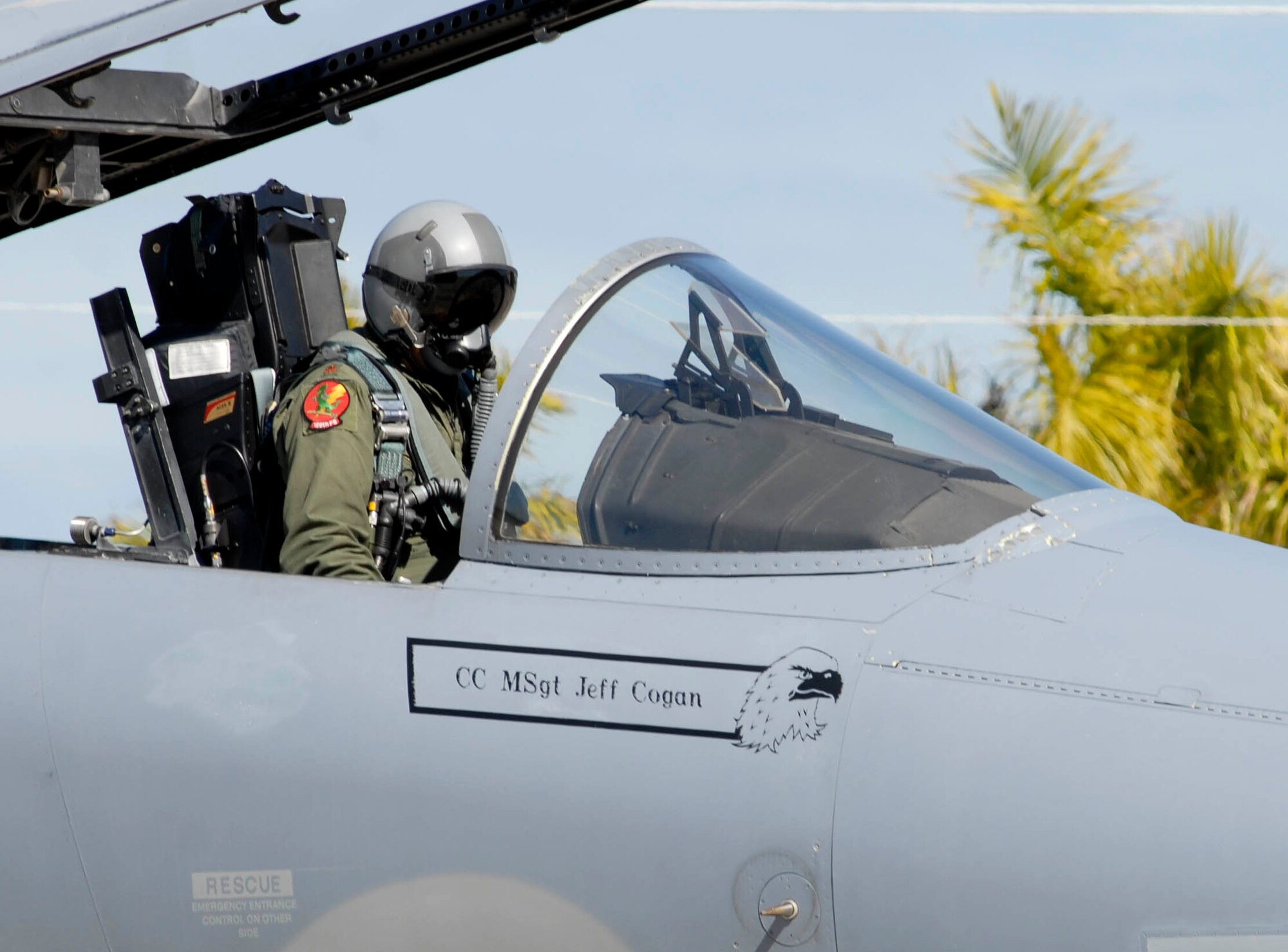 Maj. James Spooner of the Det. 1, 125th Fighter Wing, in an F-15 Eagle at Homestead Air Reserve Base, Fla., Feb. 5 2009.