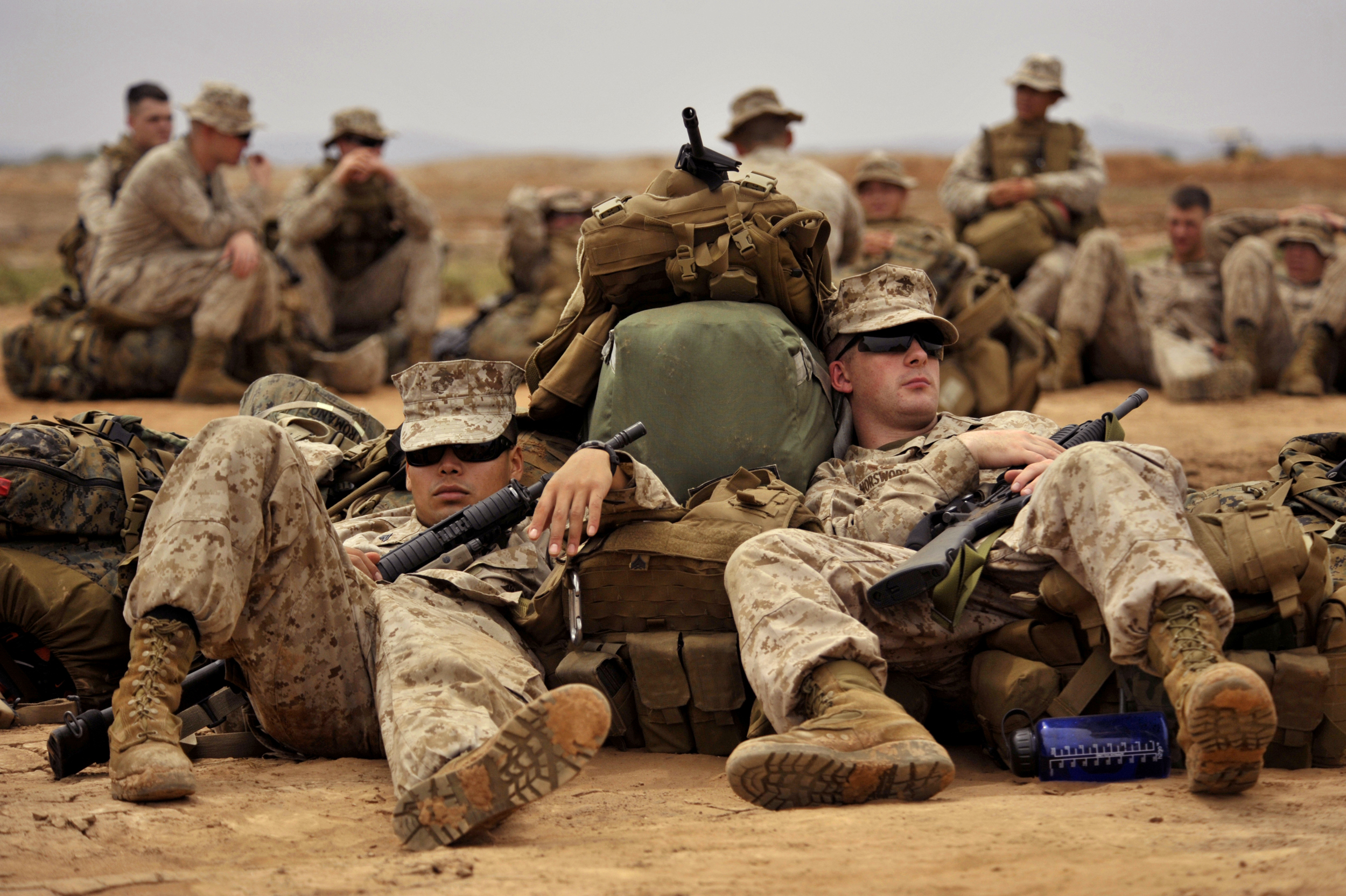 U.S. Marines assigned to the 13th Marine Expeditionary Unit take a nap