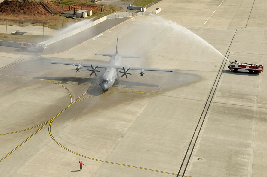 The C-130J landed on Ramstein for the first time during a ceremony today, April 7, 2009. A ceremony held to not only honor the arrival of the new aircraft, but also a new era in operations for the 86th Airlift Wing. The ceremony also included a ribbon cutting for a new 68,000 square feet dual-bay maintenance hangar, which can hold two C-130J aircraft or one C-17. 

(U.S. Air Force photo by Staff Sgt. Stephen J. Otero)