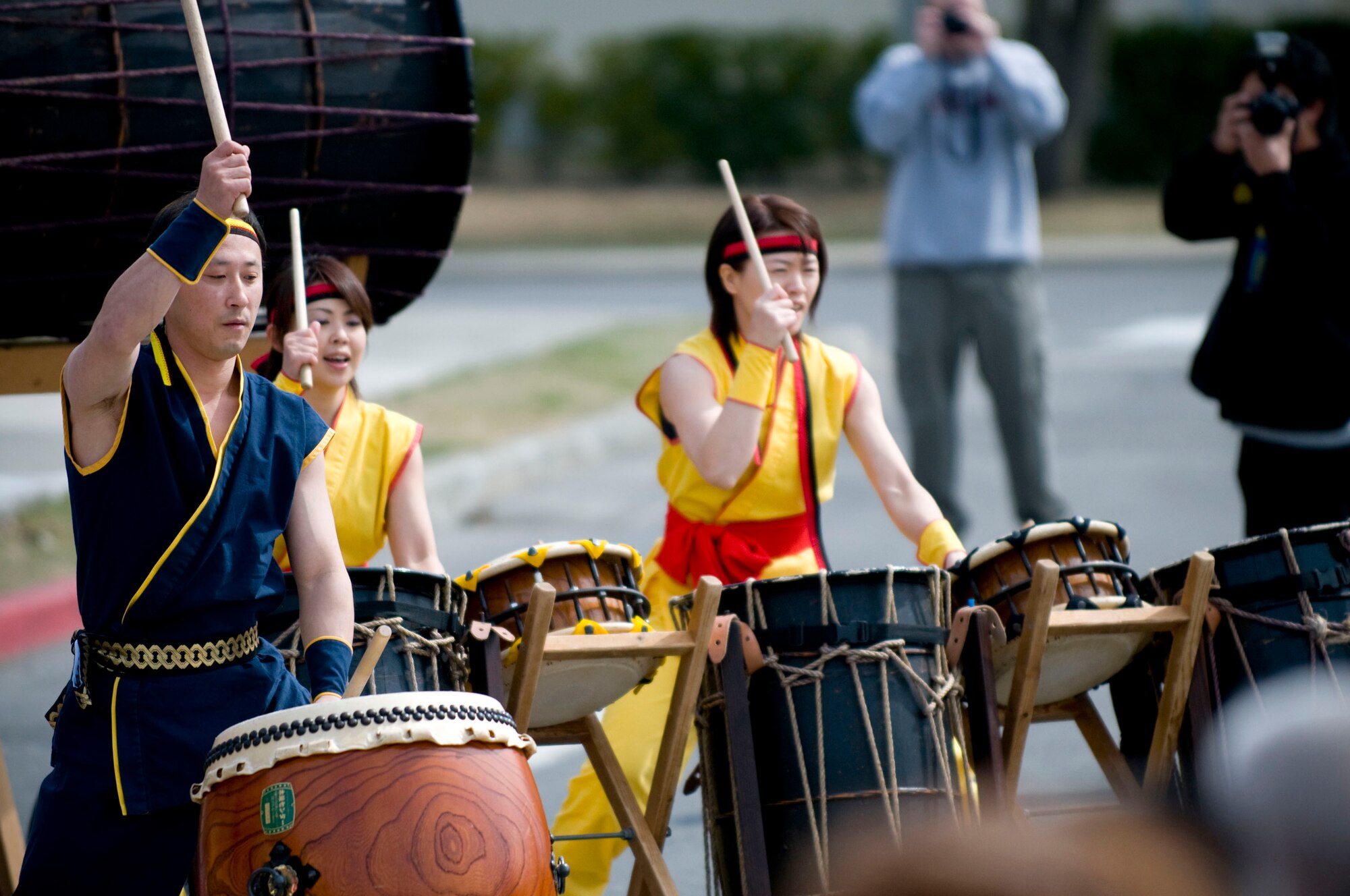 MISAWA AIR BASE, Japan -- The Towada Thunder Drummers perform during the Japan Day opening ceremony April 4, 2009. Japan Day, hosted at Edgren High School and sponsored by the Misawa International Club, is a yearly effort to bridge cultural gaps and promote understanding between the Japanese community and the residents of Misawa Air Base. (U.S. Air Force photo by Staff Sgt. Samuel Morse)