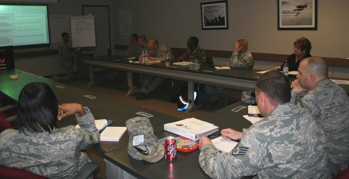 Members of the 9th Munitions Squadron establish goals as a step in the process during their Rapid Improvement event. The event was held March 30 through April 3 as part of the Air Force Smart Operations of the 21st Century to help maximize value and minimize waste. (Courtesy photo)