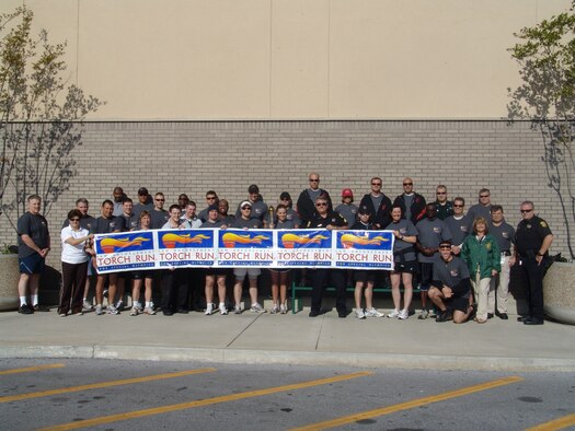 More than 40 members from the 325th Security Forces Squadron, Panama City Police and Bay County Sheriff’s Department participated in the 2009 Law Enforcement Torch Run in Panama City April 6.  The Torch Run helps raise awareness for the Special Olympics.  (Courtesy photo)