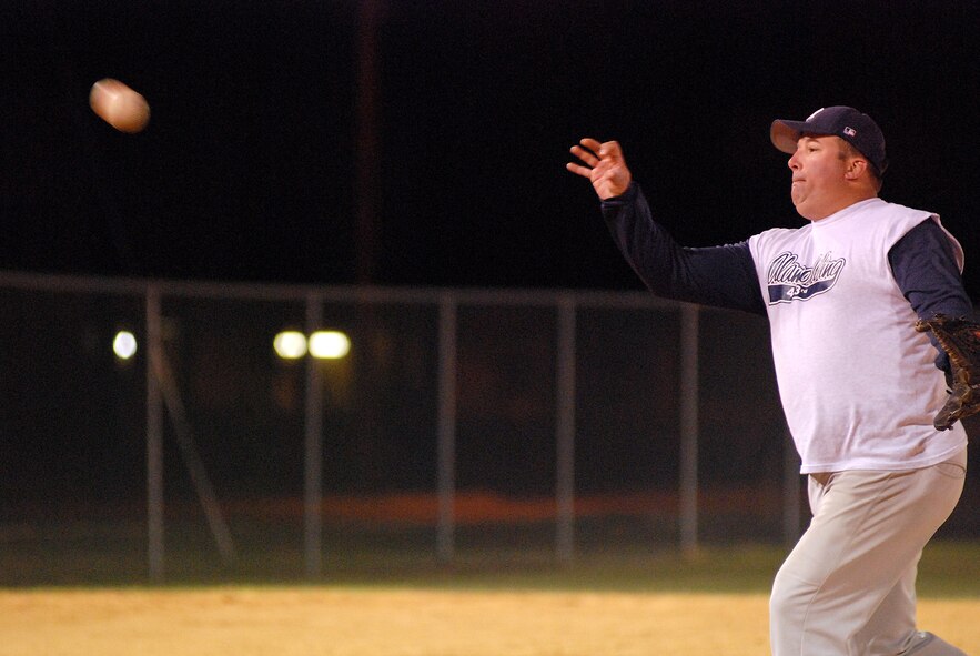 The 433rd Airlift Wing intramural softball team played against the 342nd Training Squadron, April 6, 2009. The 433rd AW lost to the 342rd Training Squadron, 25 - 7. (U.S. Air Force photo/Airman Brian McGloin)