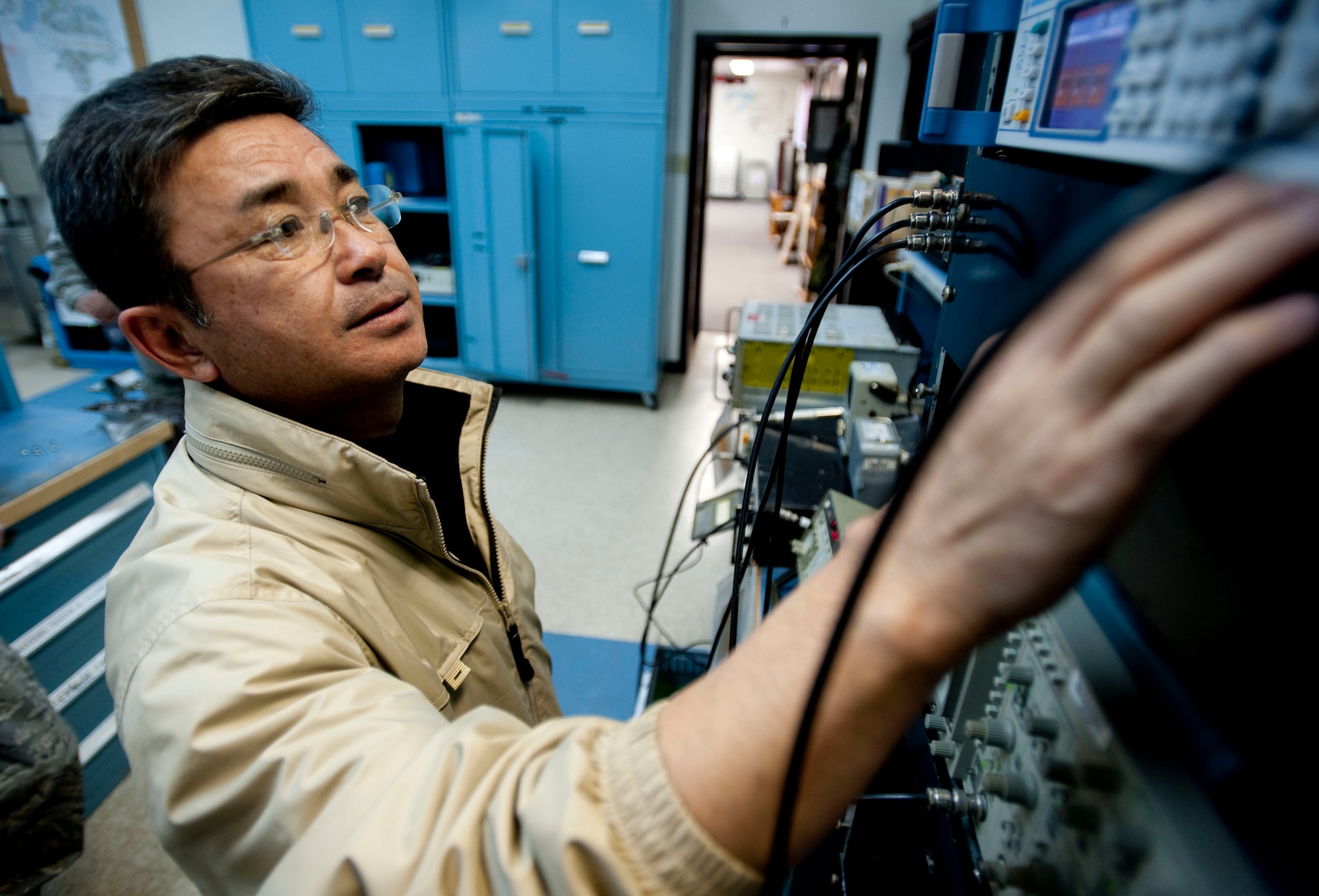 MISAWA AIR BASE, Japan -- Ikuo Hamabata, 35th Communications Squadron airfield systems flight, conducts a modulation test on a GRT22 transmitter April 10, 2009. Mr. Hamabata was named the 2008 Air Force Communications and Information Outstanding Civilian Technician of the Year. (U.S. Air Force photo by Staff Sgt. Samuel Morse)