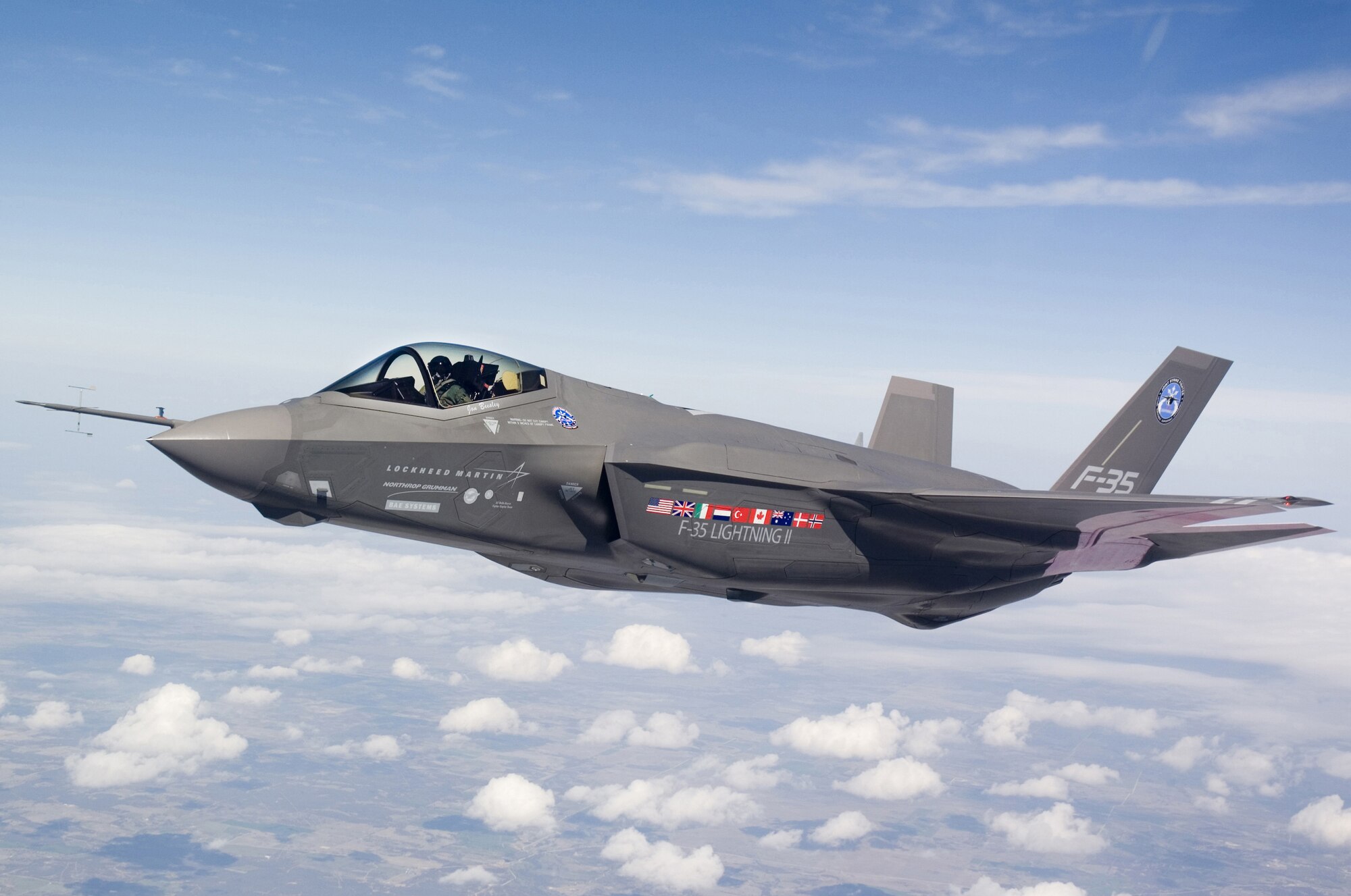 F-35 Joint Strike Fighter Lightning II test aircraft AA-1 undergoes flight testing over Fort Worth, Texas. An airborne networking team at Hanscom Air Force Base, Mass., is working to connect low-observables aircraft such as the F-22 Raptor, F-35 and B-2 Spirit with each other, and with the rest of the force. (Courtesy photo courtesy)