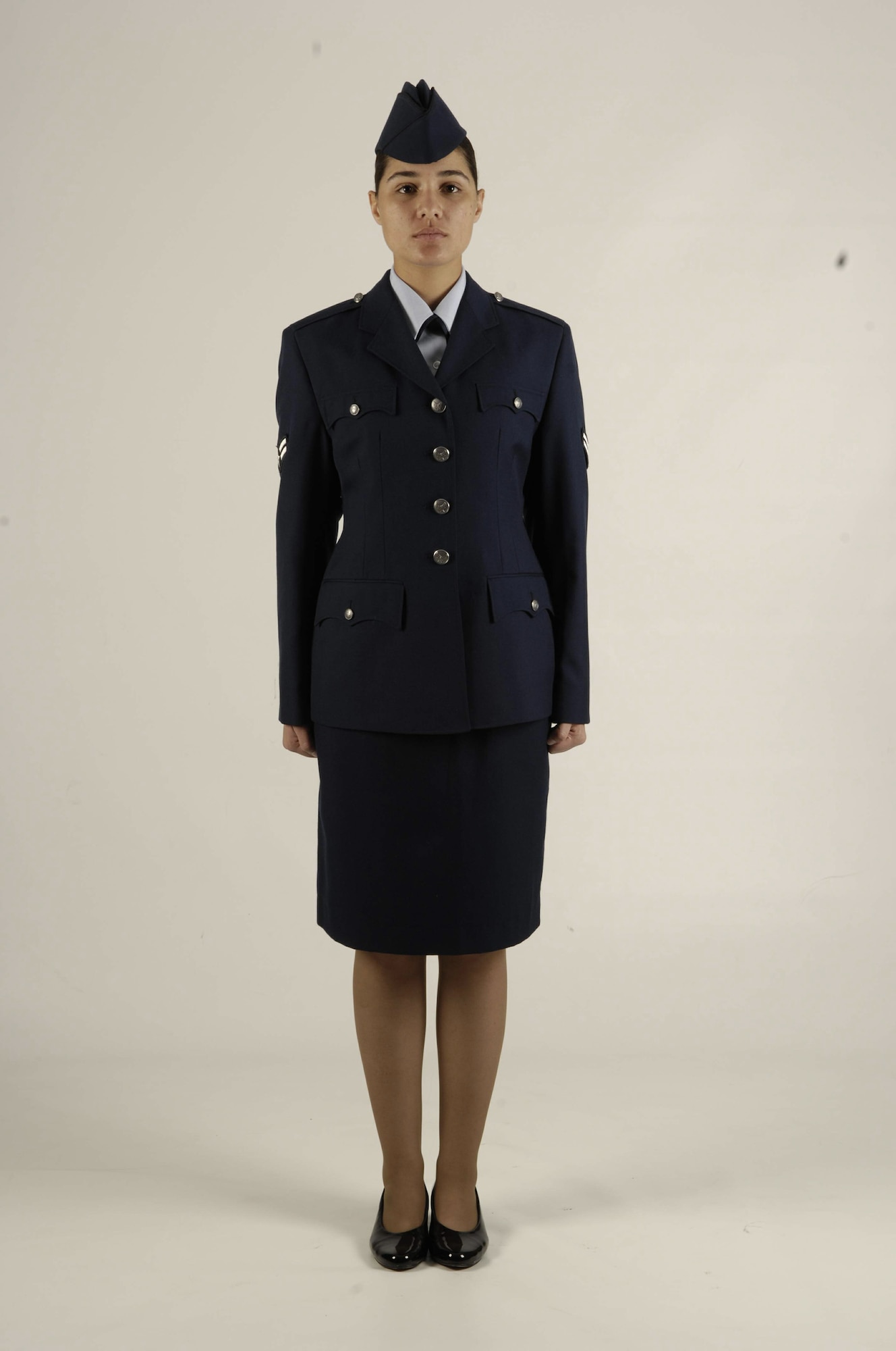Officer and enlisted male and female participants wear-tested three variant issue designs of the proposed Heritage Coat. The differences between the coats were a fabric belt and slide buckle, the honor guard style belt and buckle, and the four-button, no belt style. (U.S. Air Force photo)