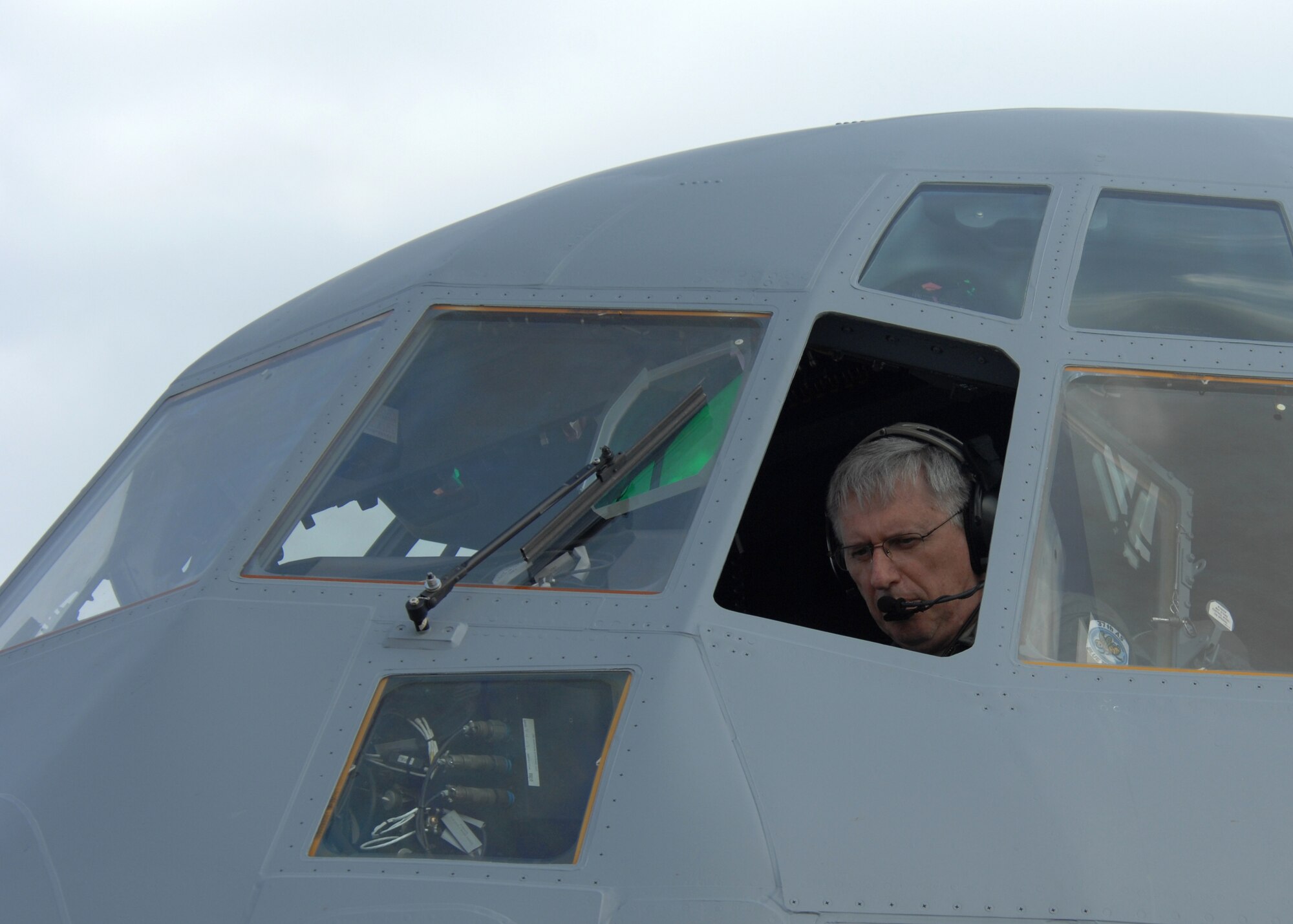 SPANGDAHLEM AIR BASE, Germany – Gen. Roger A. Brady, U.S. Air Forces in Europe commander, accomplishes pre-flight checks on a C-130J Super Hercules aircraft prior to departing for Ramstein Air Base April 7, 2009. (U.S. Air Force photo by Airman 1st Class Staci Miller)