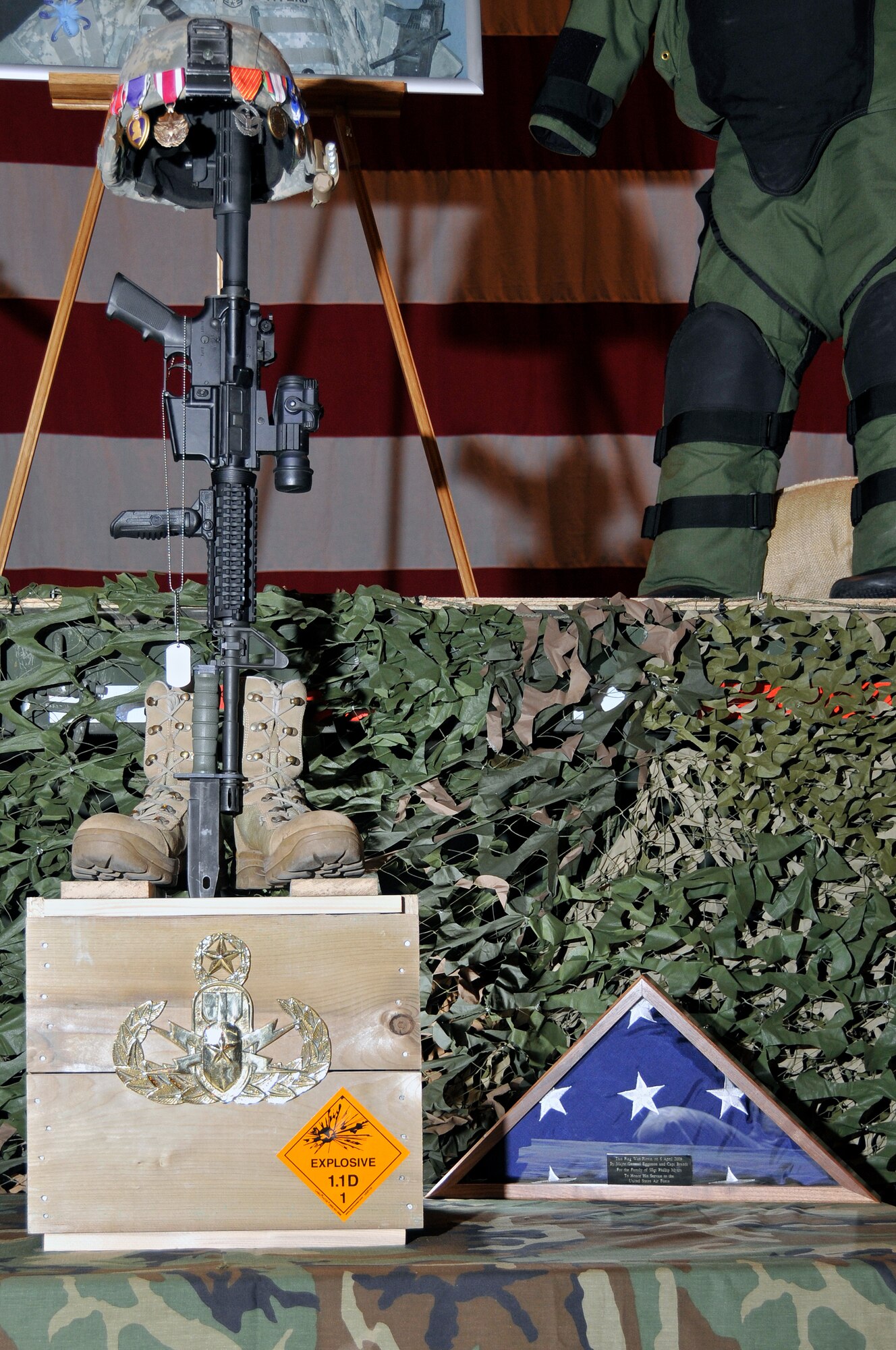 ROYAL AIR FORCE LAKENHEATH, England -- Tech. Sgt. Phillip A. Myers's memorial is shown here April 9, 2009. Sergeant Myers was killed in action April 4 near Helmand Province, Afghanistan, from wounds suffered from an improvised explosive device. (U.S. Air Force photo by Airman 1st Class Perry Aston) (Released)