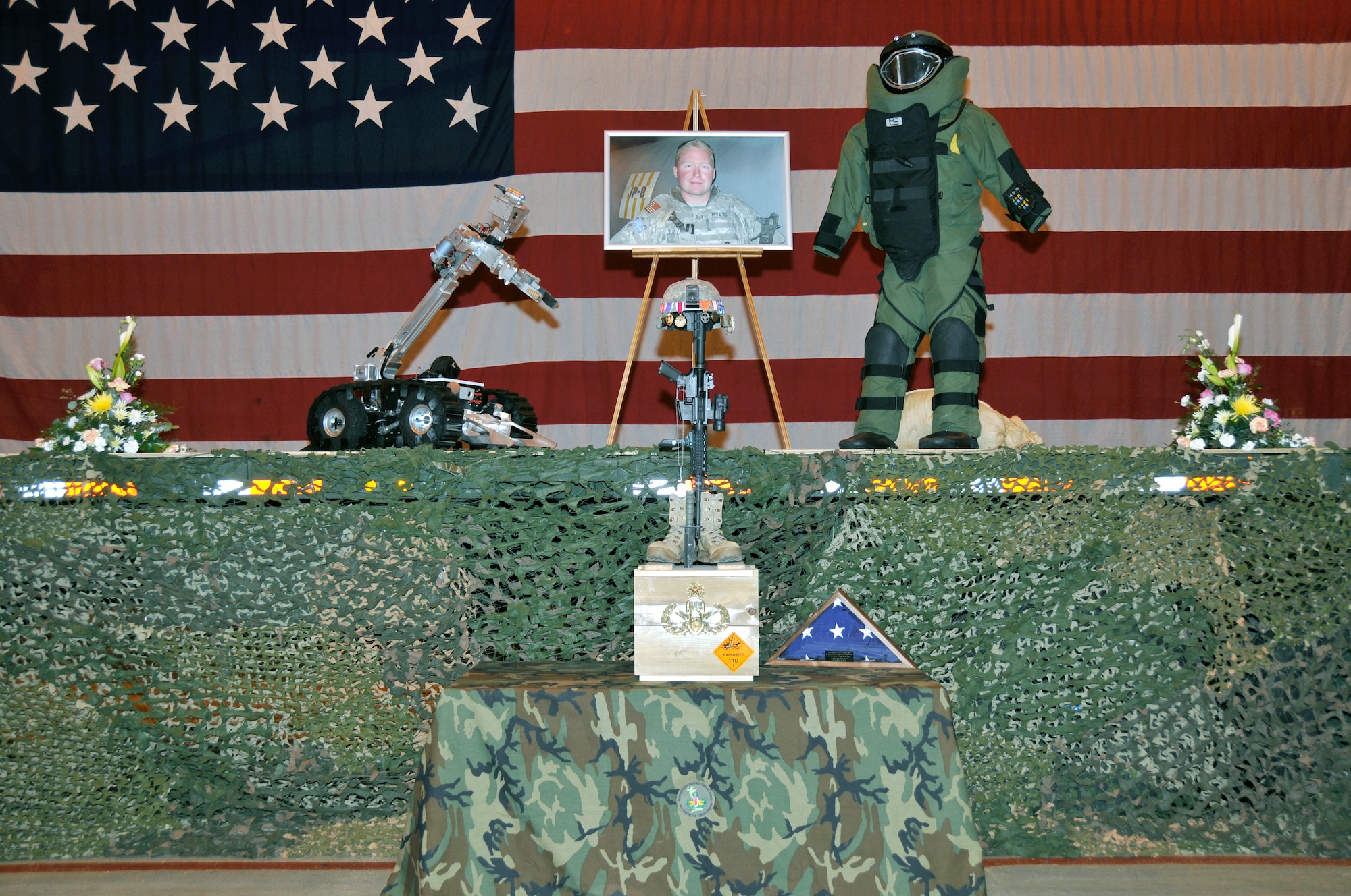 ROYAL AIR FORCE LAKENHEATH, England -- Tech. Sgt. Phillip A. Myers's memorial is shown here April 9, 2009. Sergeant Myers was killed in action April 4 near Helmand Province, Afghanistan, from wounds suffered from an improvised explosive device. (U.S. Air Force photo by Airman 1st Class Perry Aston) (Released)