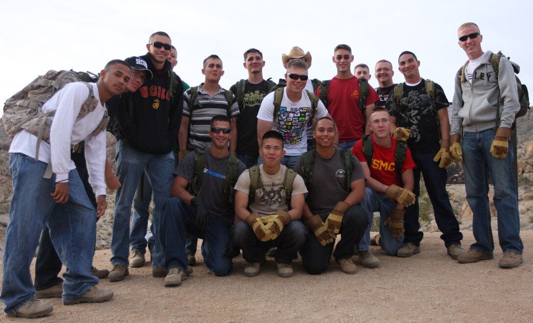 Marine Corps Communications-Electronics Students spent the morning of April 10 cleaning up trash from the 49 Palms Oasis.