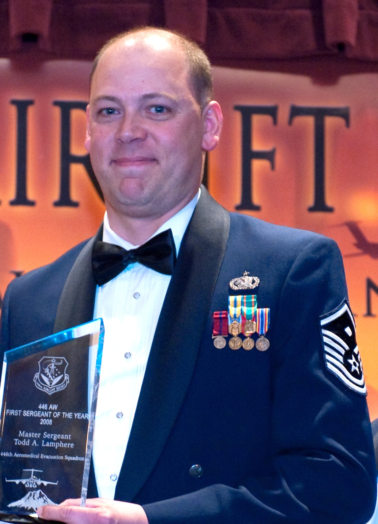Master Sgt. Todd Lamphere, 446th Aerospace Medicine Squadron, McChord Air Force Base, Wash., is the 2008 446th Airlift Wing First Sergeant of the Year. (U.S. Air Force photo/Tech. Sgt. Eli Yamzon)