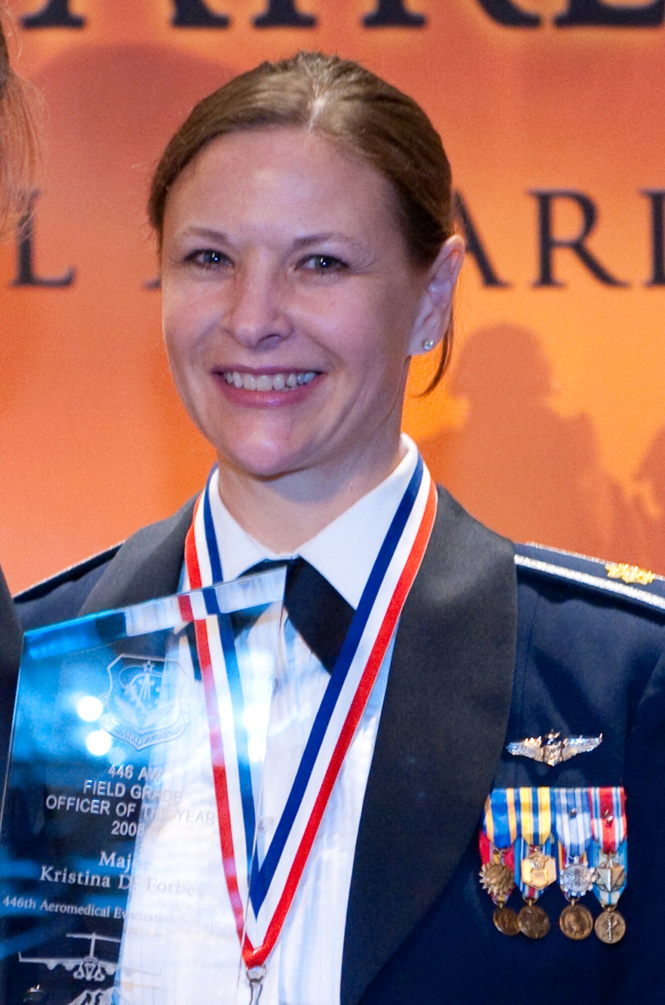 Maj. Kristina Forbes, 446th Aeromedical Evacuation Squadron, McChord Air Force Base, Wash., is the 2008 446th Airlift Wing Field Grade Officer of the Year. (U.S. Air Force photo/Tech. Sgt. Eli Yamzon)