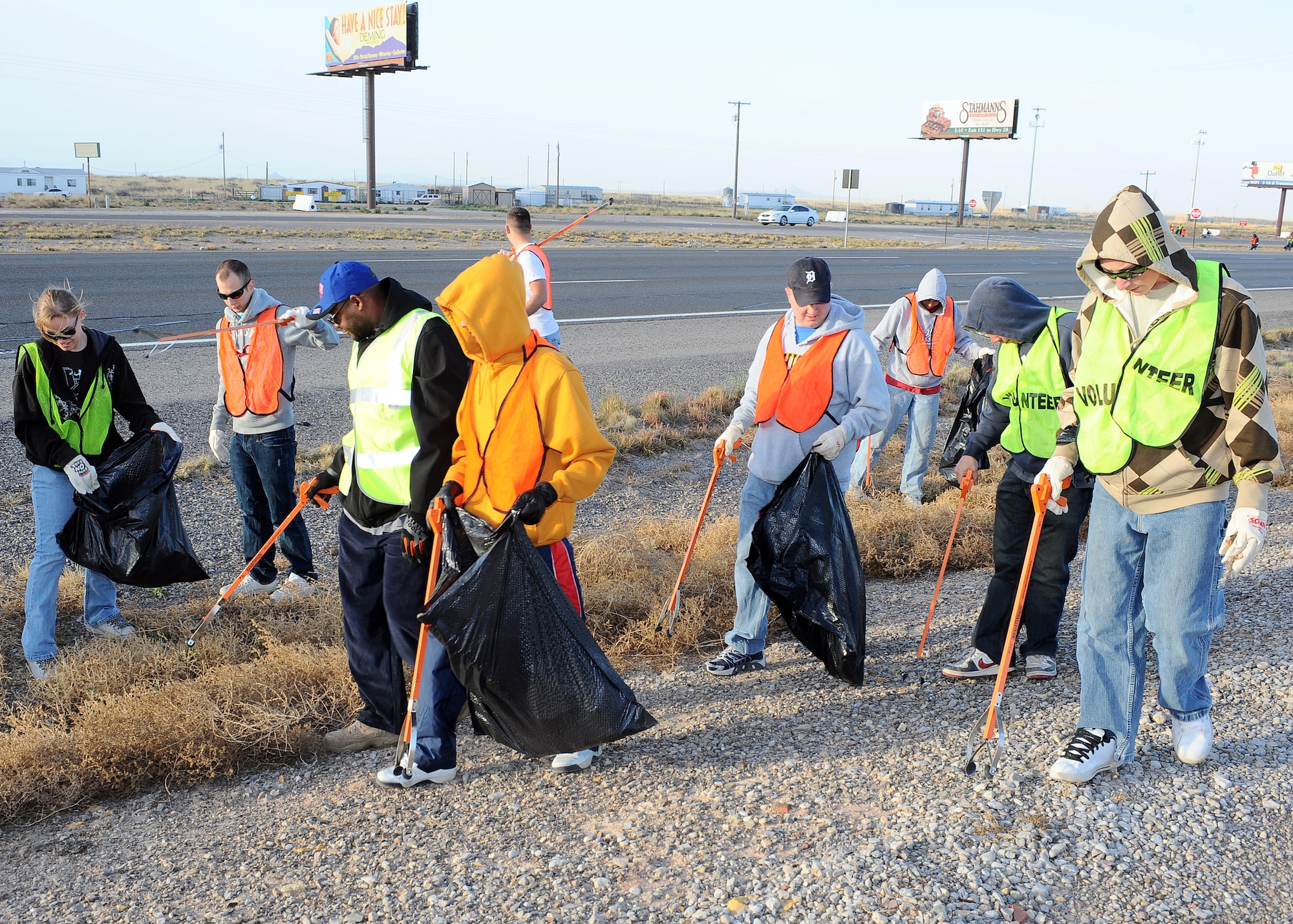 On March 3, members of Holloman Air Force Base participate in the ?Keep Alamogordo Beautiful? program by cleaning the Holloman Middle Two Council Adopt-A-Highway location on Hwy 70 between mile marker 207 and 208. The Middle Two Council adopted the piece of Hwy 70 years ago and have been maintaining it since. (U.S. Air Force photo/ Airman 1st Class DeAndre Curtiss)