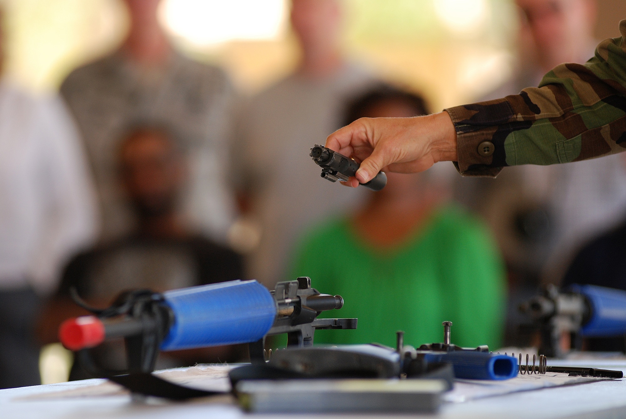 Retired Air Force majors and master sergeants take part in the 2009 Push-Pull exercise at Lackland AFB. This is the first time Push-Pull used retirees, all of whom volunteered to take part. The exercise tested the ability of the Air Force to recall Airmen with specific skills should their expertise be needed in the future. Part of the excercise involved refamiliarization with equipment like the M-16. (U.S. Air Force photo/Airman Brian McGloin) 