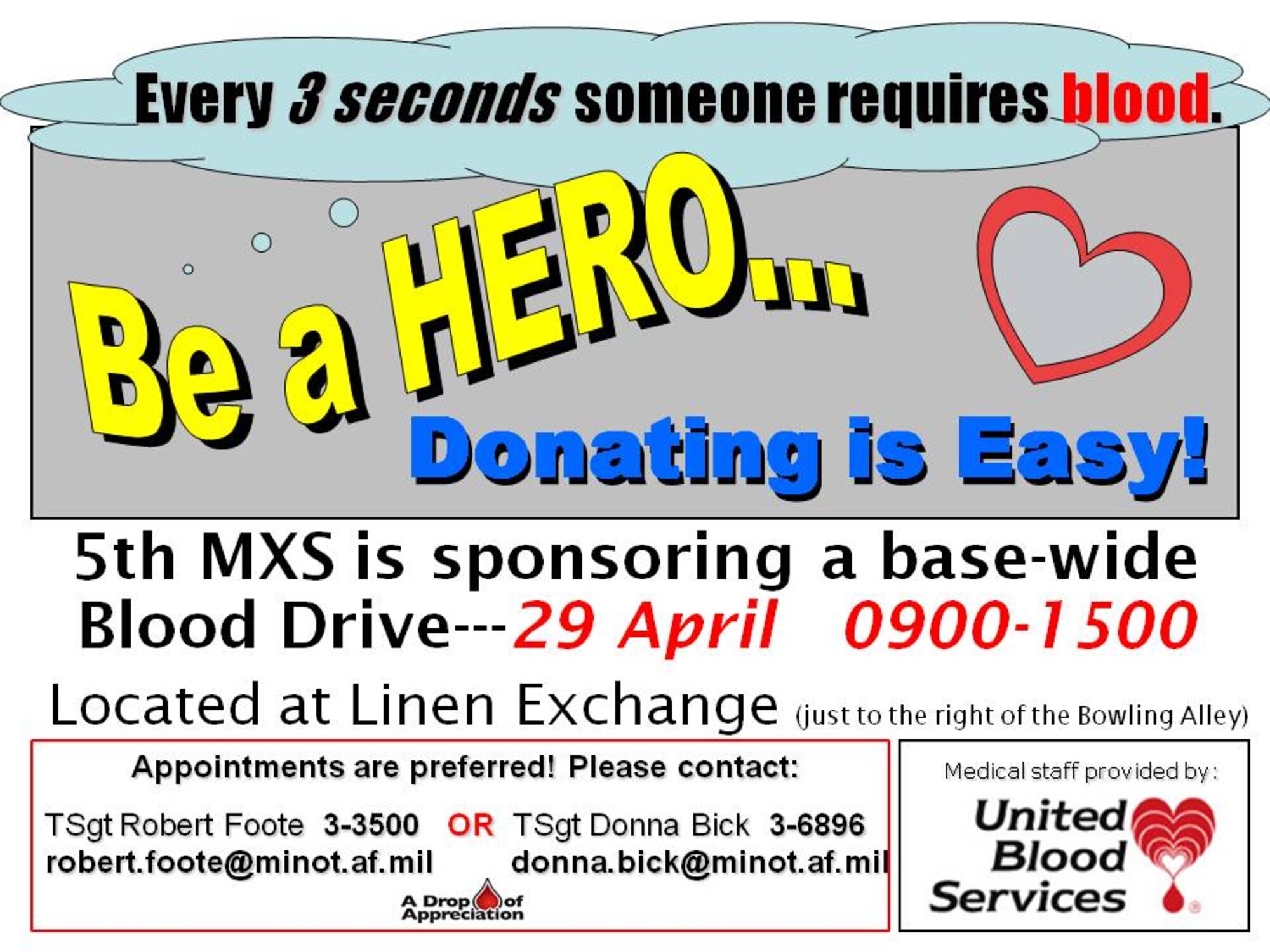 MINOT AIR FORCE BASE, N.D. -- The 5th Maintenance Squadron is hosting the annual base-wide blood drive beginning April 29. (Courtesy graphic)