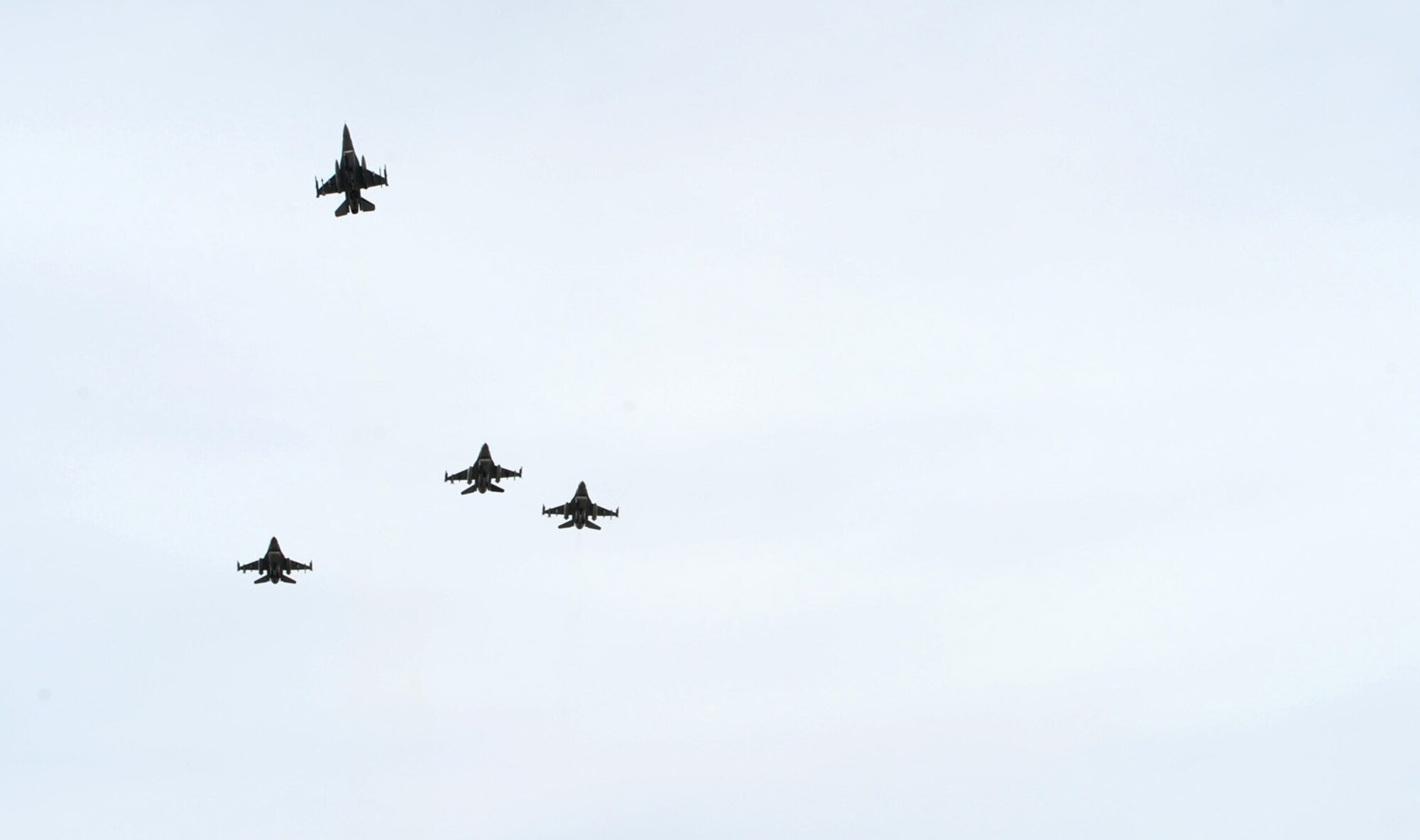 Pilots from the 419th Fighter Wing perform a “Missing Man” formation at the close of a memorial service in honor of Col. Stephen E. Mittuch, 419th Maintenance Group commander. (U.S. Air Force photo/Staff Sgt. Kyle Brasier)