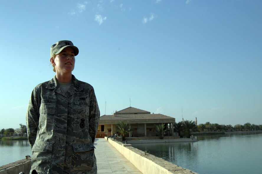 Capt. M. Kathryn Kotora is responsible for coordinating all air travel for Iraqi detainees at multiple detention facilities throughout Iraq. During her tenure here, she has planned, scheduled and coordinated more than 250 air missions to include 48 detainee flights and has transferred more than 17,000 detainees. Captain Kotora is a Joint Task Force 134 J3 Future Ops Air officer at Camp Victory, Iraq. (U.S. Air Force photo/Staff Sgt. Tim Beckham)