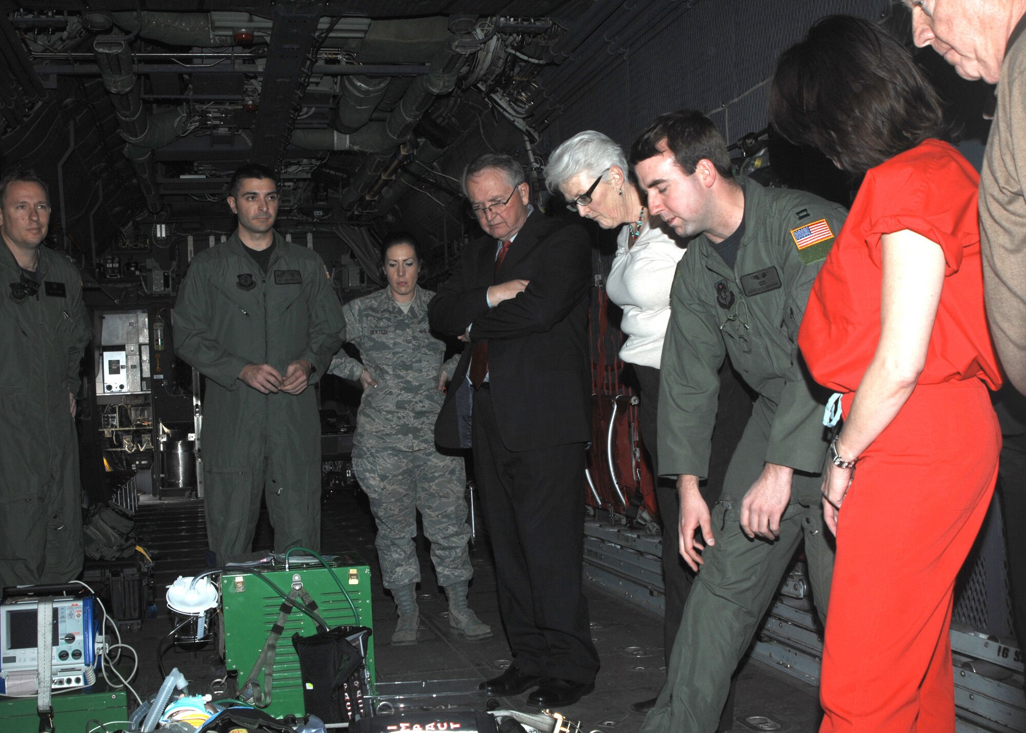 CANNON AIR FORCE BASE, N.M. -- Hosptal administrators  from Clovis and Portales, N.M., hospital receive a familiarization tour by Airmen of the 27th Special Operations Support Squadron Medical Operations Flight April 1. The flight, one of only four in the Air Force, provides initial stabilization of combat trauma casualties as well as medical support for humanitarian operations. The unit stood up at Cannon in June, 2008. (U.S. Air Force photo/Greg Allen)