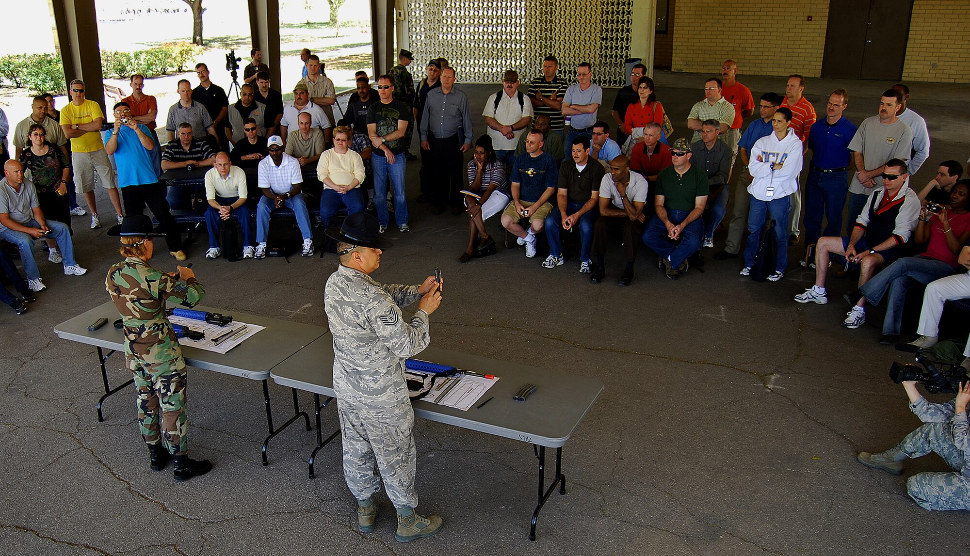 Retired Air Force majors and master sergeants take part in the 2009 Push-Pull exercise at Lackland Air Force Base, Texas.  The exercise tested the ability of Air Force officials to recall retired Airmen with specific skills should their expertise be needed in the future. (U.S. Air Force photo/Airman Brian McGloin)