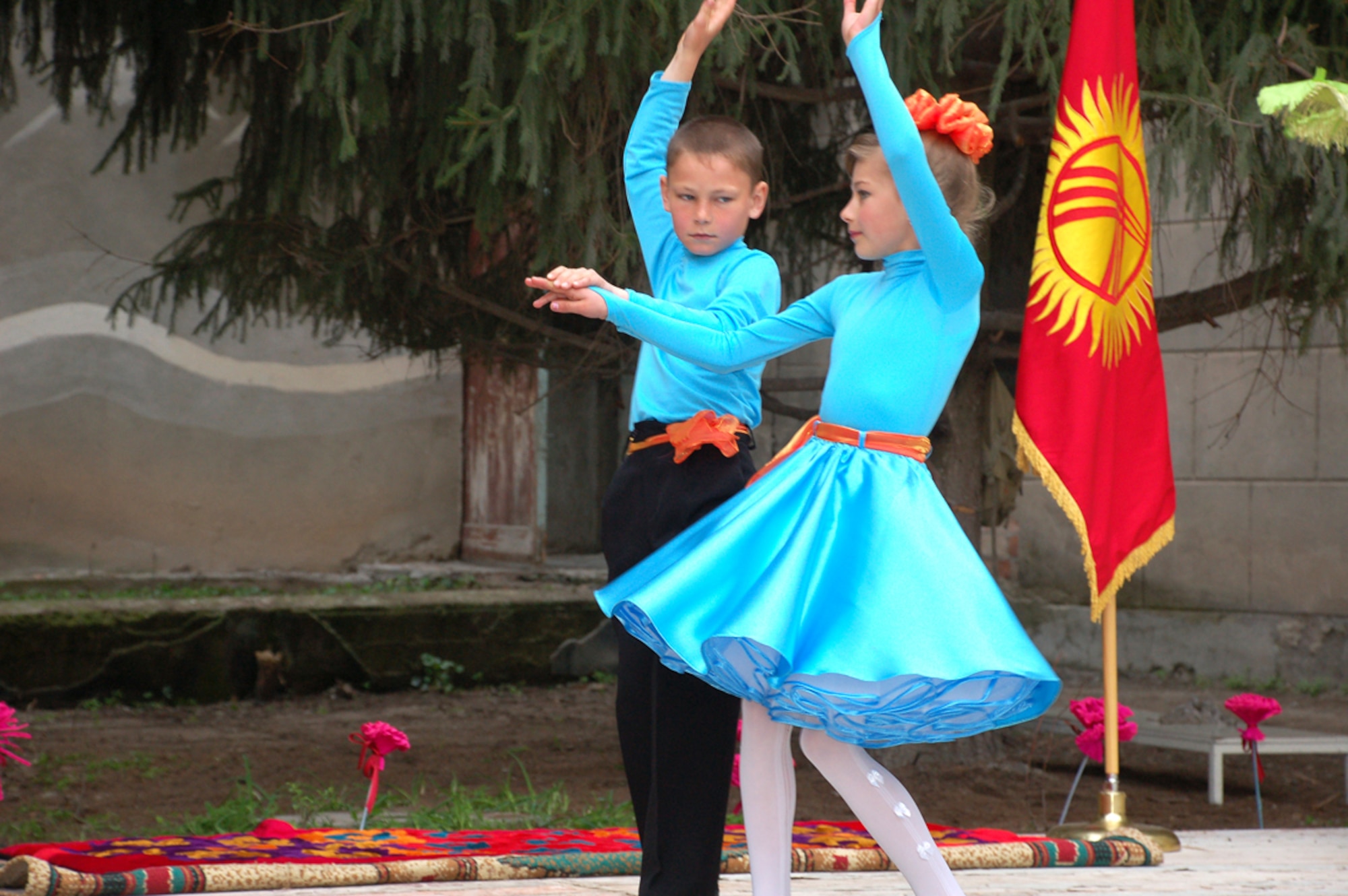 Kyrgyz children do a classical ballet in celebration concert held during a ground breaking ceremony held April 14 for the renovation project at Birdik Village School, Kyrgyzstan. The students currently walk close to four miles per day to go to school at a nearby village. The $470,000 project to repair the school is a partnership between the U.S. State Department, U.S. Central Command, Manas Air Base and Birdik Village. The school is expected to be completed by autumn 2009. (U.S. Air Force photo/Tech. Sgt. Phyllis Hanson)