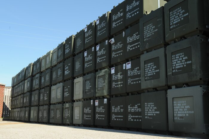 The 437th Aerial Port Squadron has numerous loads of airfield matting boxes located throughout the port. Charleston AFB is scheduled to ship approximately 32 acres of matting to locations throughout the Middle East in support of Operation Enduring Freedom. (U.S. Air Force photo/Airman 1st Class Alex Hoachlander)