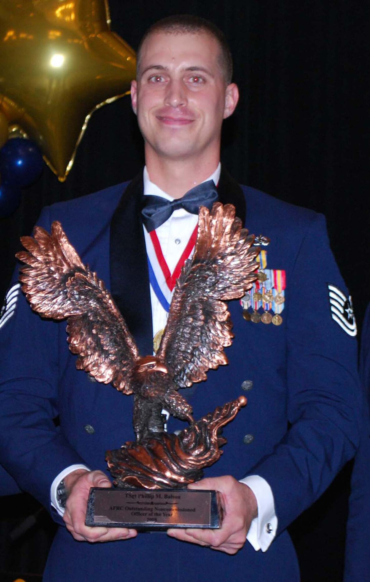 AFRC Outstanding NCO of 2008 is Tech. Sgt. Phillip M. Balson, a network infrastructure craftsman assigned to the 35th Combat Communications Squadron, Tinker AFB, Okla. This traditional reservist is a native of Oklahoma City, Okla., and joined the Air Force Reserve in 2003. (U.S. Air Force photo/Staff Sgt. Celena Wilson)
