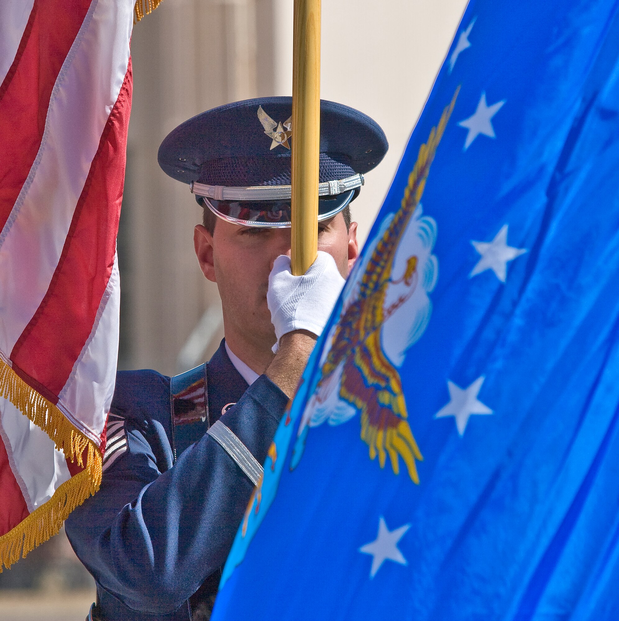 Master Sgt. Thomas Whiteman, a Northeast Air Defense Sector Honor Guard member, stands at attention during a ceremony. Sergeant Whiteman was selected as the Honor Guard Program Manager of the Year for New York State. The Honor Guard Program Manager of the Year was awarded to Sergeant Whiteman in both 2005 and 2007.