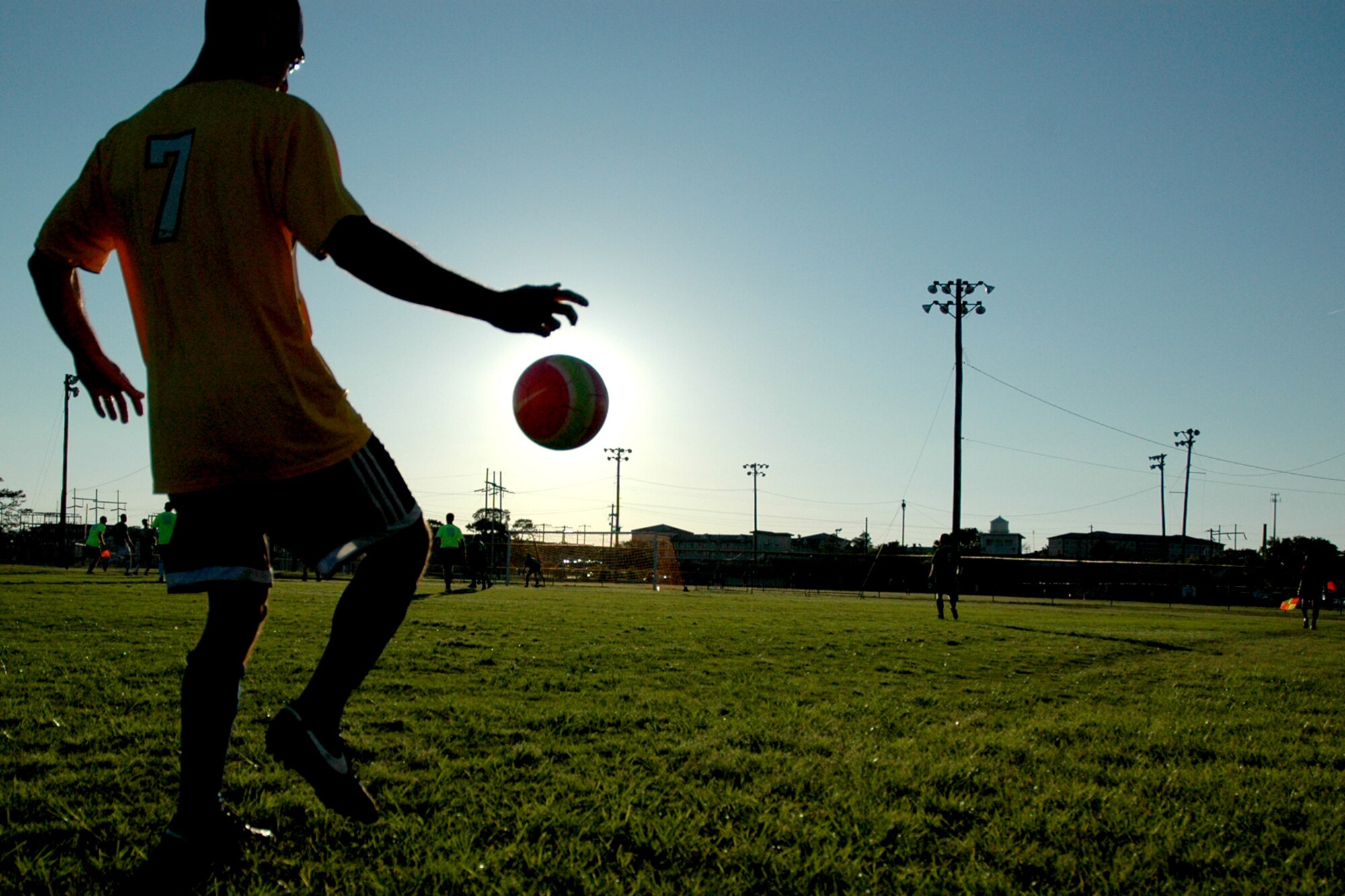 EGLIN AIR FORCE BASE, Fla. -- A player from the 46th Test Wing warms up by juggling the ball. The 53rd  and the 46th Test Wing earned the right to proceed to the 2009 Intramural Soccer Season championship game April 14, after both teams came out victorious in the season's playoff games. (U.S. Air Force photo/ Airman Anthony Jennings)