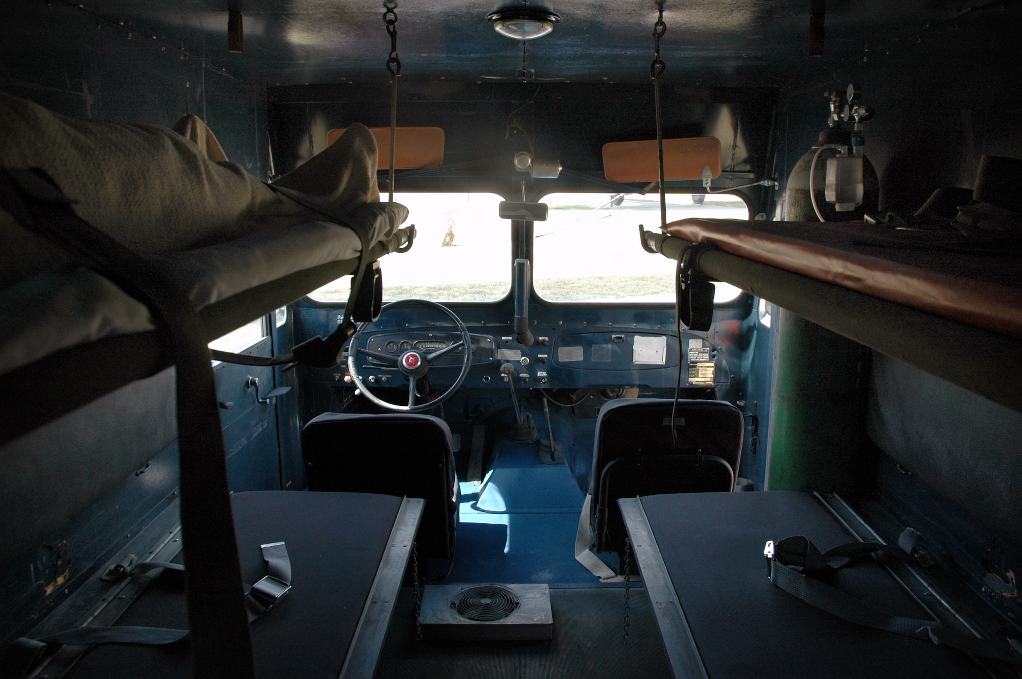 Detail of the interior of the 1963 Dodge Power-Wagon response ambulance on display at the Malmstrom Museum. The ambulance was recently repainted by the 341st Logistics Readiness Squadron allied trades shop, and returned to the museum April 10. (U.S. Air Force photo/Senior Airman Dillon White)
