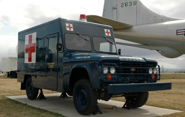 A 1963 Dodge Power-Wagon response ambulance is once again on display at the Malmstrom Museum after the 341st Logistics Readiness Squadron allied trades shop moved it back into position April 10, following more than 160 man hours of disassembly, sanding and painting. (U.S. Air Force photo/Senior Airman Dillon White)