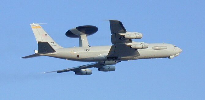 An E-3 Sentry flew through the skies over Nevada during the first three-week-long Red Flag Exercise February 23 through March 13. Official Air Force photo.