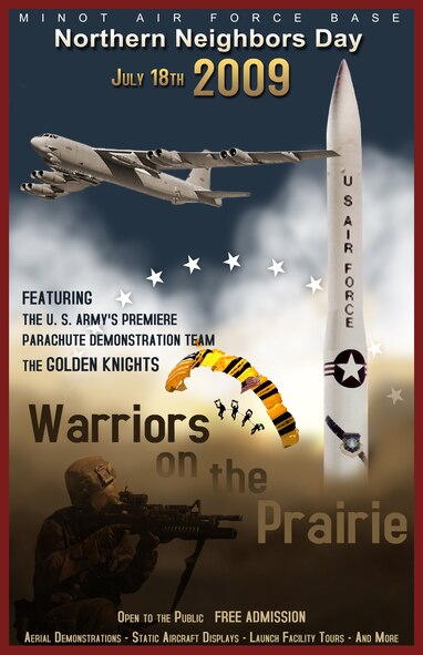 MINOT AIR FORCE BASE, N.D. – The official poster for 2009’s Northern Neighbors Day has been selected out of entries submitted to the annual design contest. The winning logo entry for 2009 was submitted by Staff Sgt. Dan Sutton, 91st Missile Maintence Squadron. The NND open house will be held July 18, 2009. Admission and parking are free. (U.S. Air Force graphic by Staff Sgt. Dan Sutton) 