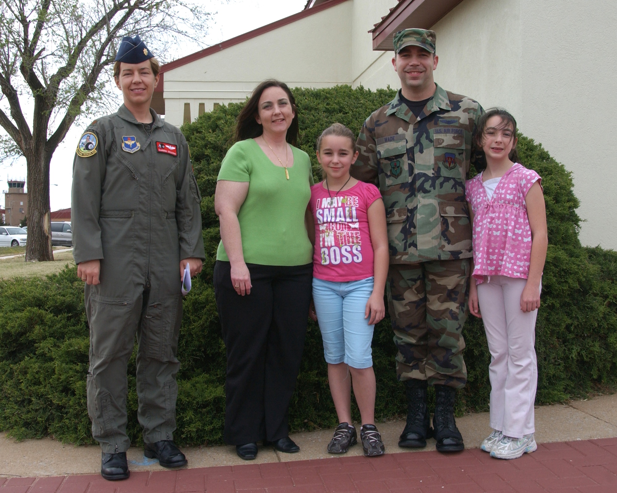 (From left) Maj. Karrina DeGarmo, Virginia Wade, Samantha Wade, 11, Tech. Sgt. John Wade, and Savannah Wade, 12, are the first place winners of the annual Biggest Loser weight loss competition at Vance AFB, OK. Major DeGarmo won first place for the individual female category. Virginia Wade and Sergeant Wade, both members of The Racing Rabbits, won first place in the team category. The other members of the Racing Rabbits (not pictured) are Maj. Dianne and Gary Stroble. Sergeant Wade also won first place in the individual male category. 