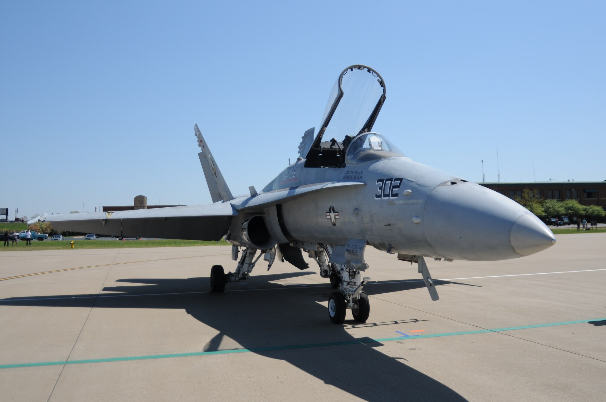 An F-18 Hornet sits on the tarmac at the Kentucky Air National Guard. The F-18 will fly in this weekend's Thunder Over Louisville air show.  (USAF photo by Tech. Sgt. Phil Speck.)