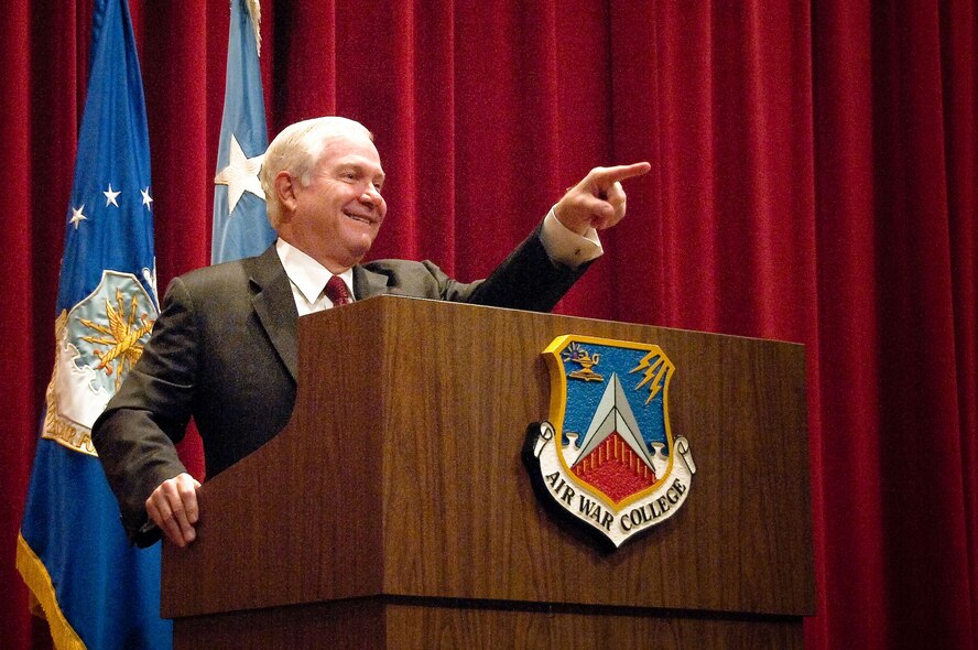 Defense Secretary Robert M. Gates spoke to students at Air War College on April 15. This is the second stop on his trip to visit each of the military services' war colleges. (Air Force photo by Donna Burnett)