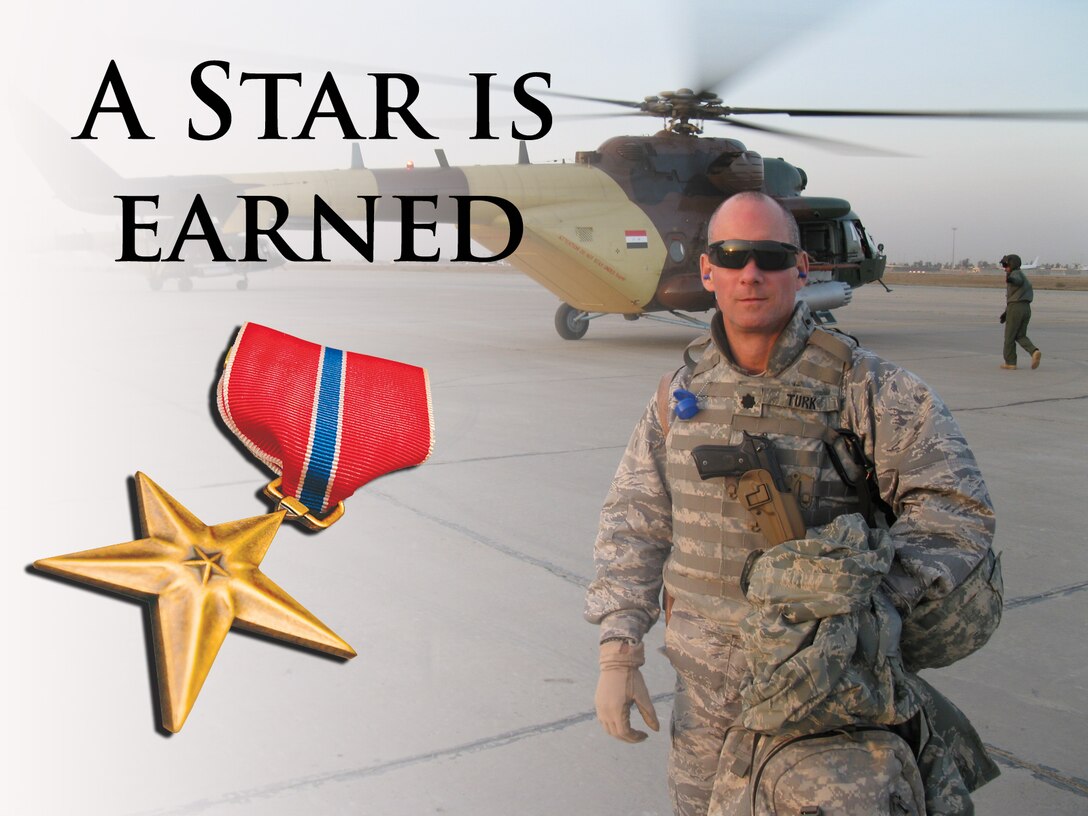 Lt. Col. Joseph Turk steps off an Iraqi Mi-17 helicopter in New Muthana, Iraq. Colonel Turk travelled to many Iraqi air force bases on his one-year deployment. (U.S. Air Force photo illustration/John Ingle)