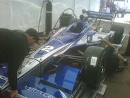 Luczo Dragon Racing team members prepare the Air Force-themed Indy race car April 16, 2009, for its debut at Long Beach, Calif. Luczo Dragon Racing will display the Air Force Symbol on race car no. 2 during the 2009 race season, including the Indy 500. (Photo courtesy of Luczo Dragon Racing)
