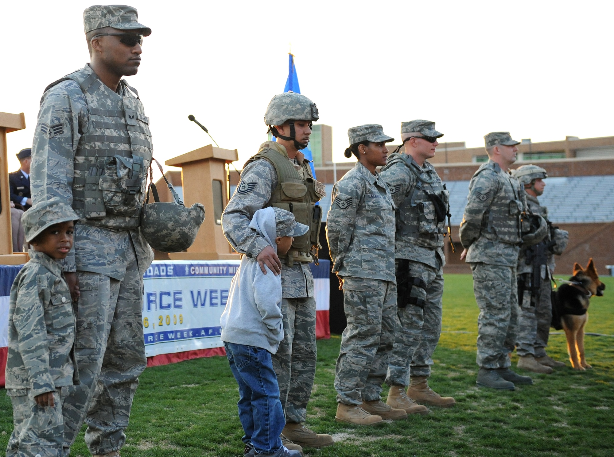 LANGLEY AIR FORCE BASE, Va.-- The Parade of Airmen were honored during the opening ceremony of the Hampton Roads Air Force Week April 18. The ceremony kicked off a week of activities that will allow the community an opportunity to meet Air Force members, see how they help protect America, and allow them to say “thank you” for their support. (U.S. Air Force photo/Airman 1st Class Gul Crockett)