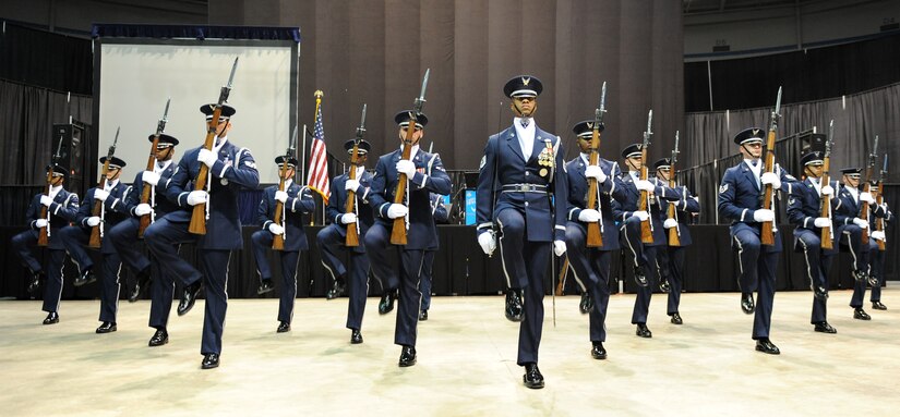 LANGLEY AIR FORCE BASE, Va.-- Members of the Air Force Honor Guard perform during the opening ceremony of the Hampton Roads Air Force Week April 18. The ceremony kicked off a week of activities that will allow the community an opportunity to meet Air Force members, see how they help protect America, and allow them to say “thank you” for their support. (U.S. Air Force photo/Airman 1st Class Gul Crockett)